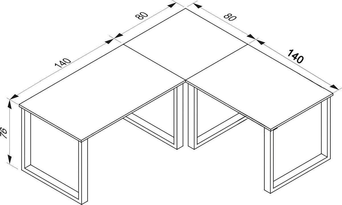 Kotna Pisalna Miza Lona, Hrast, 220x220cm - črna/hrast sonoma, Moderno, kovina/leseni material (220/220/76cm) - MID.YOU