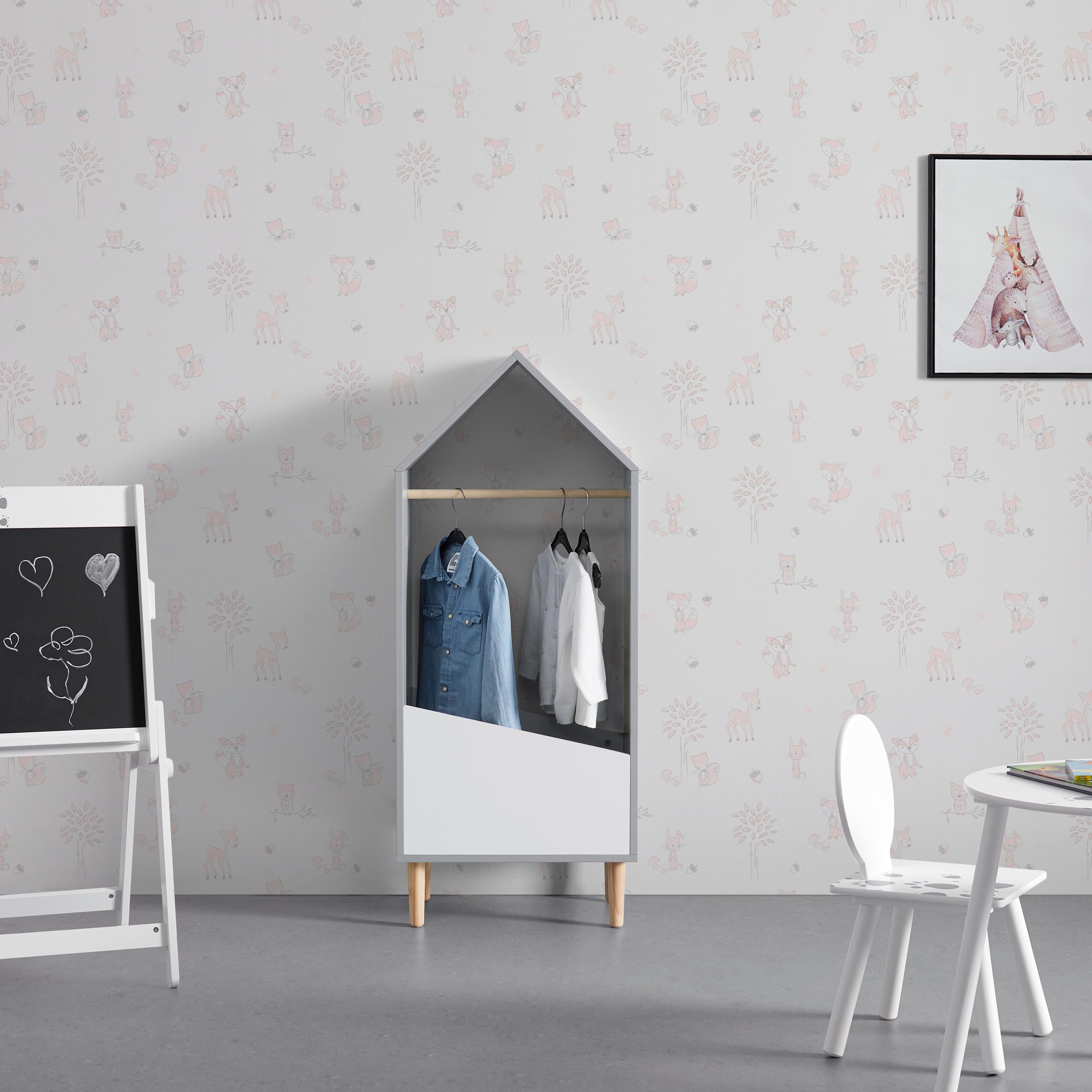 Kinderkleiderschrank grau, weiß, "Adelia", teilmassiv - Weiß/Grau, MODERN (48/116/30cm) - Bessagi Kids