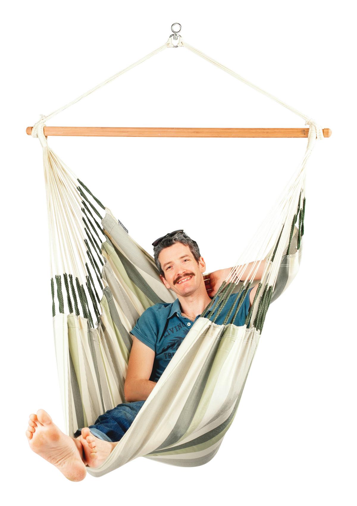 Hängesessel Comfort Hammock Chair Outdoor Weiß/Grün/Grau - Hellgrau/Weiß, KONVENTIONELL, Holz/Textil (110/160/180cm) - La Siesta
