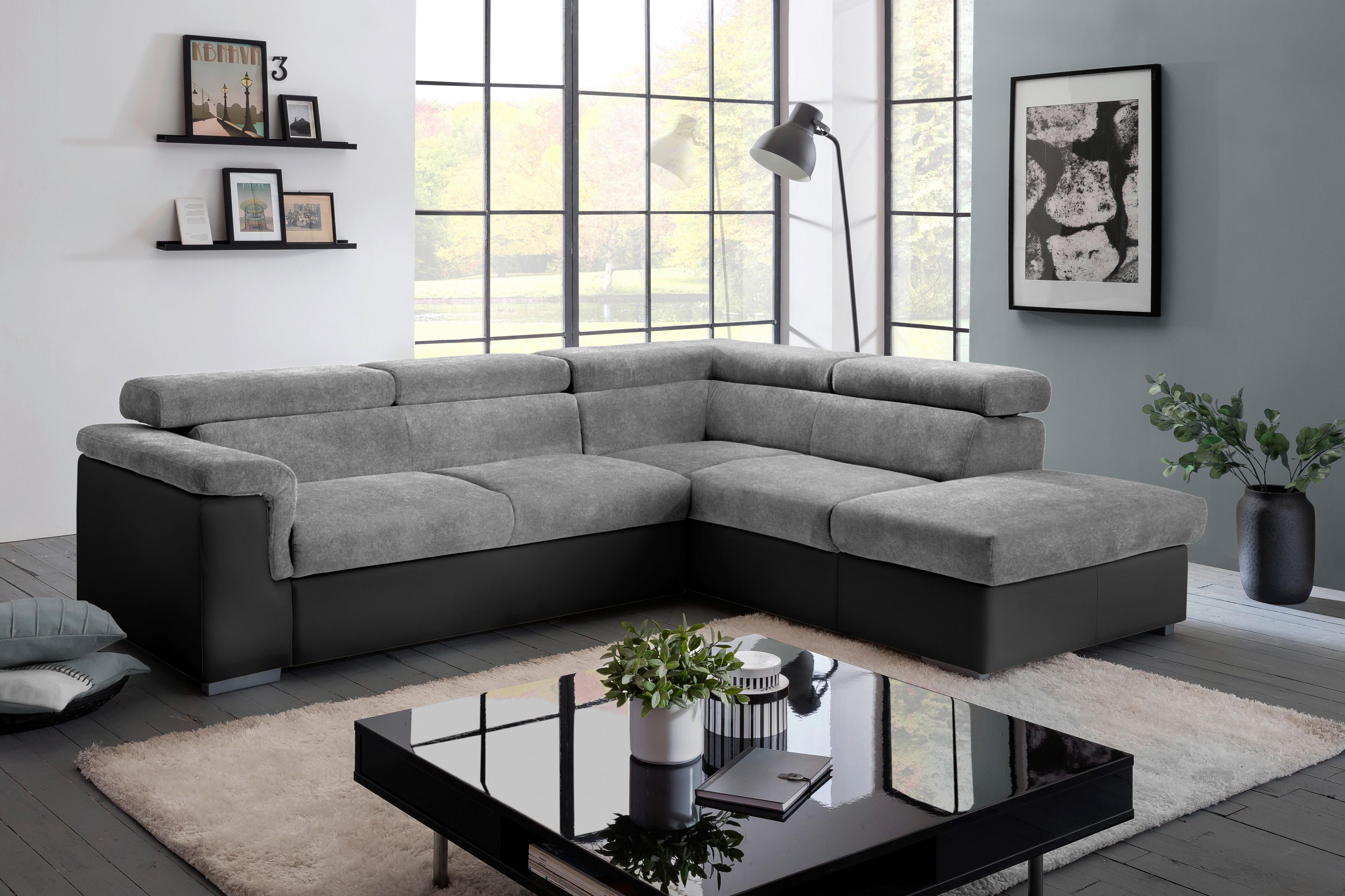 Wohnlandschaft Milla Grau/Schwarz ca. 252x217 cm - Schwarz/Grau, Basics, Holz/Textil (252/217cm) - MID.YOU