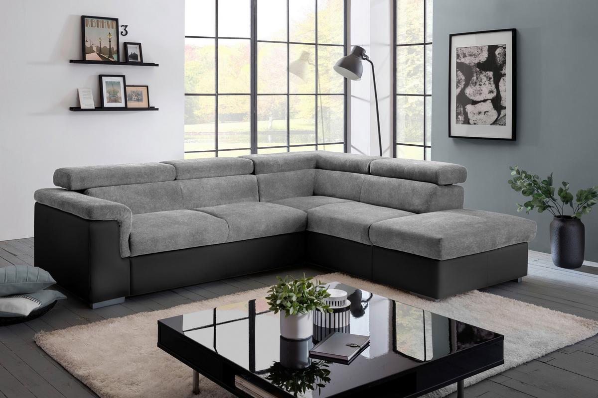 Wohnlandschaft Milla Grau/Schwarz ca. 252x217 cm - Schwarz/Grau, Basics, Holz/Textil (252/217cm) - MID.YOU