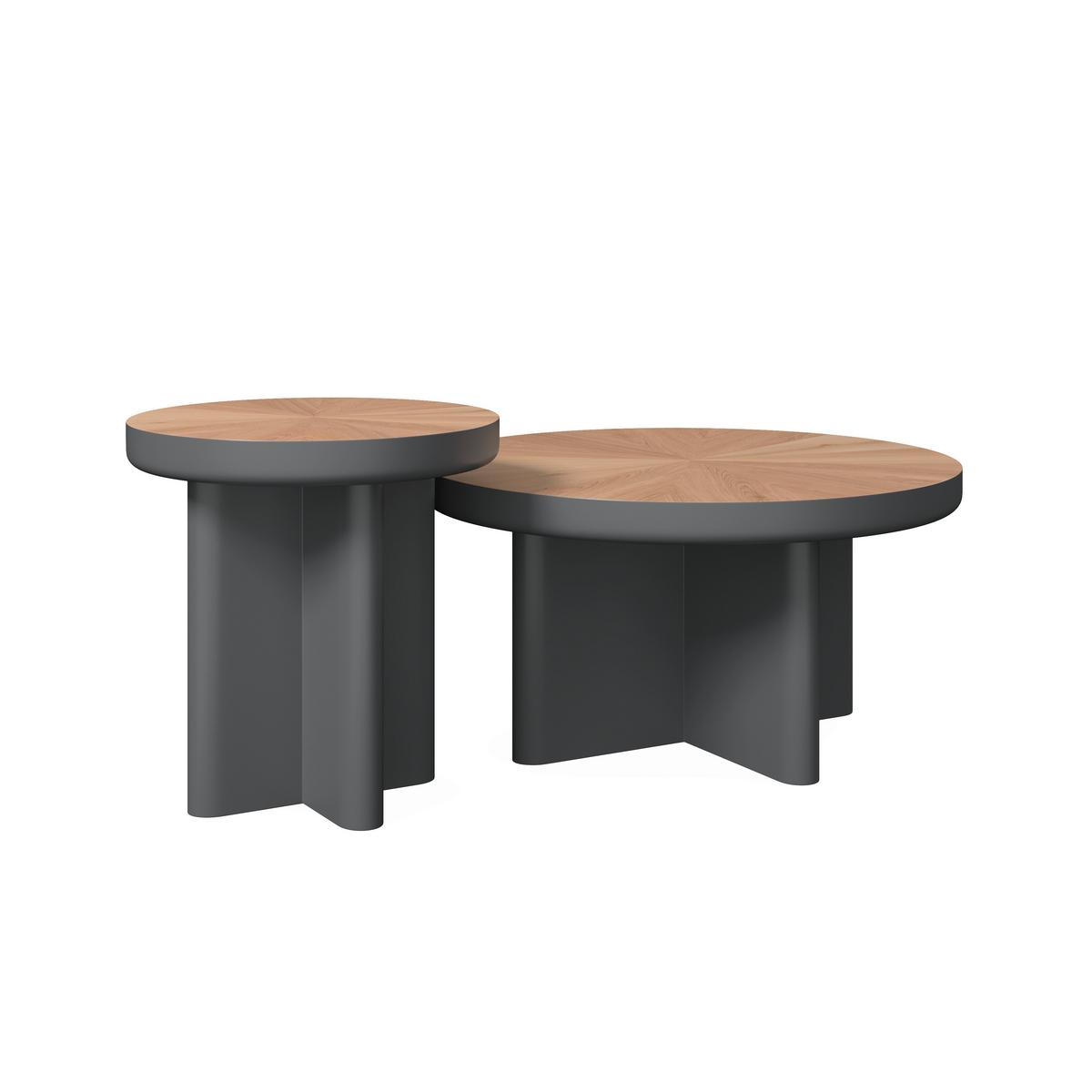 Couchtisch Viola Grau/Eichefarben 2er Set Rund - Eichefarben/Grau, MODERN, Holz/Holzwerkstoff (80/50/80/50/41/51cm) - Bessagi Home