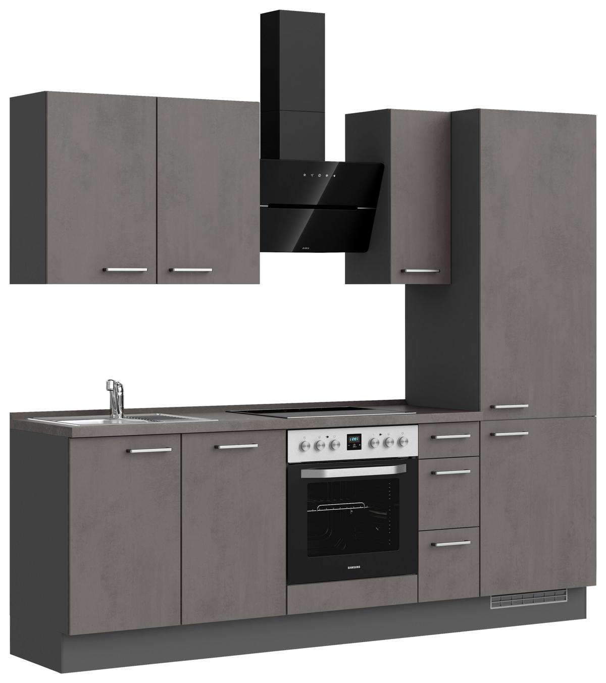 Küchenblock Riva High m. Geräten Schieferfarben - Schieferfarben/Edelstahlfarben, MODERN, Holzwerkstoff/Metall (240cm) - Nobilia