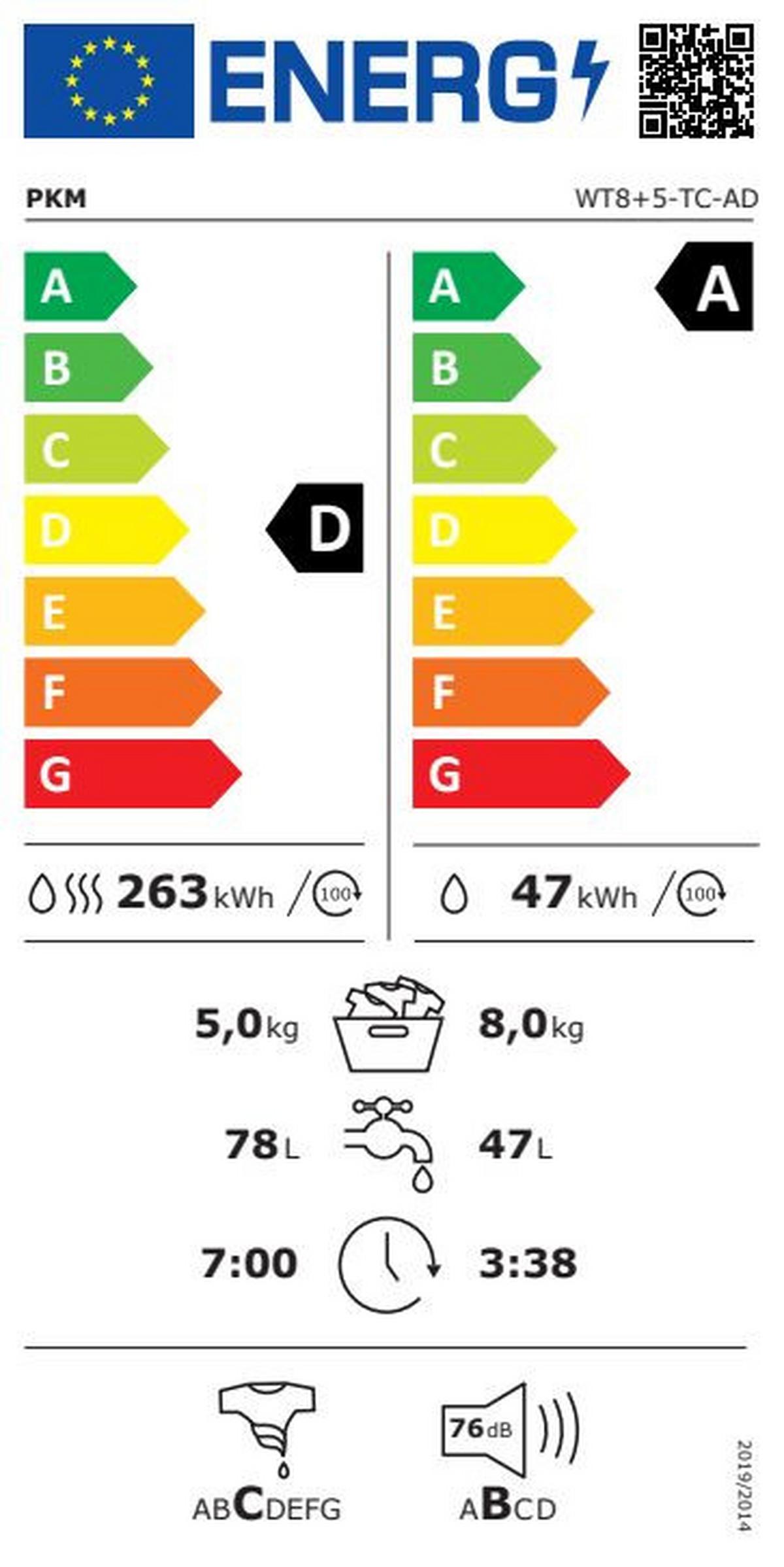 Waschtrockner WT8+5-TC-AD Weiß - Weiß, Trend, Metall (60/84,7/52cm) - PKM