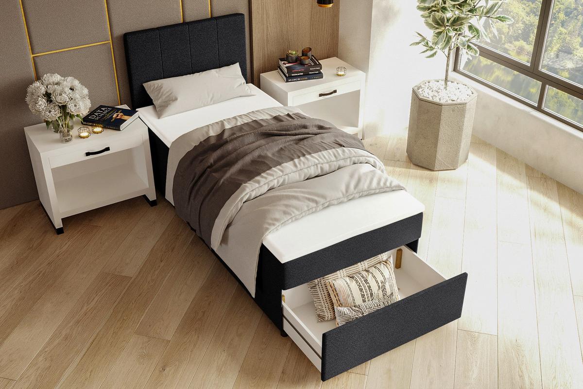 Boxbett Odin Schwarz max. 90x200cm - Schwarz, KONVENTIONELL, Kunststoff/Textil (90/200cm) - Based