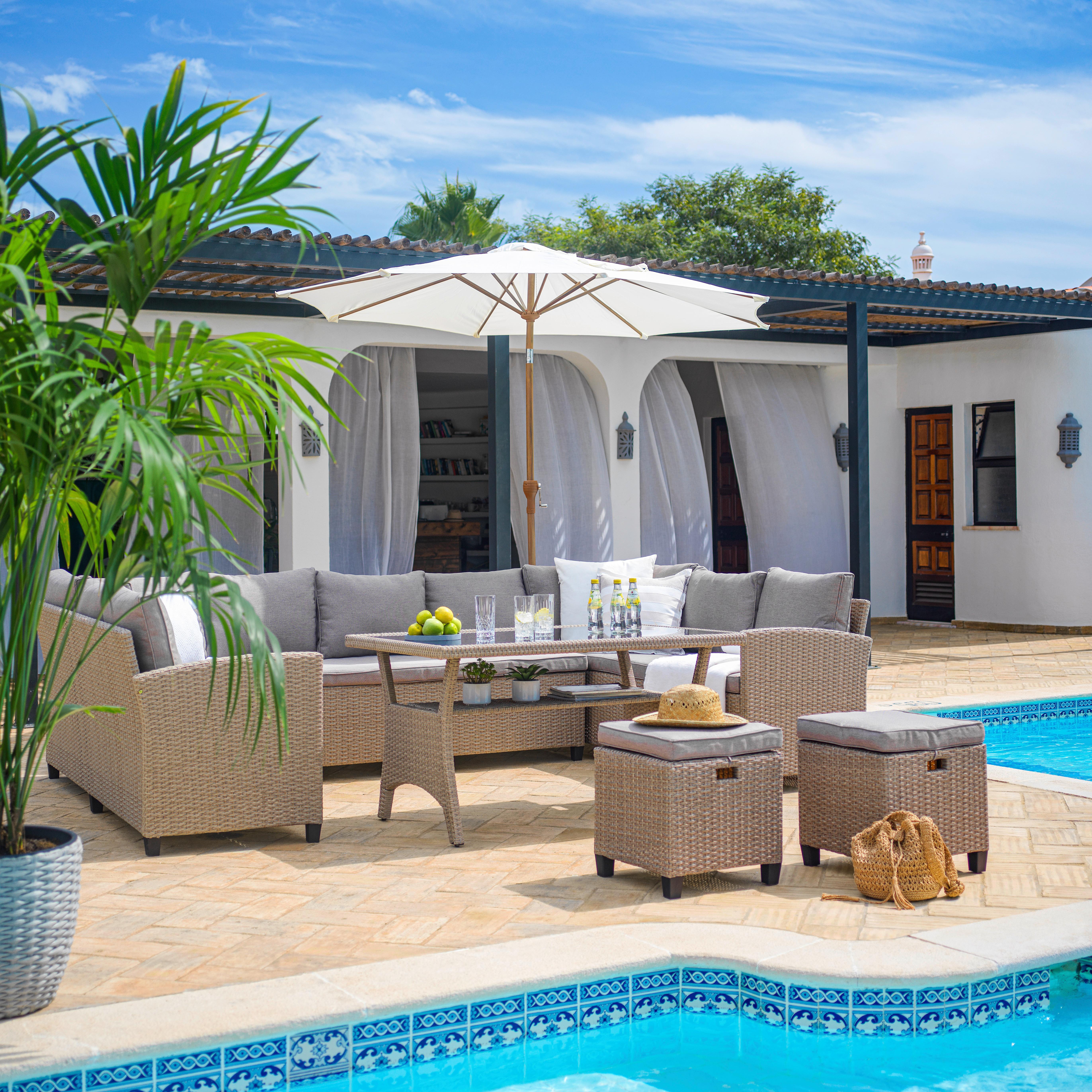 Ensemble lounge Puerto Rico in Braun/Beige - Beige/Schwarz, Modern, Glas/Kunststoff (175/73/67cm) - Mömax