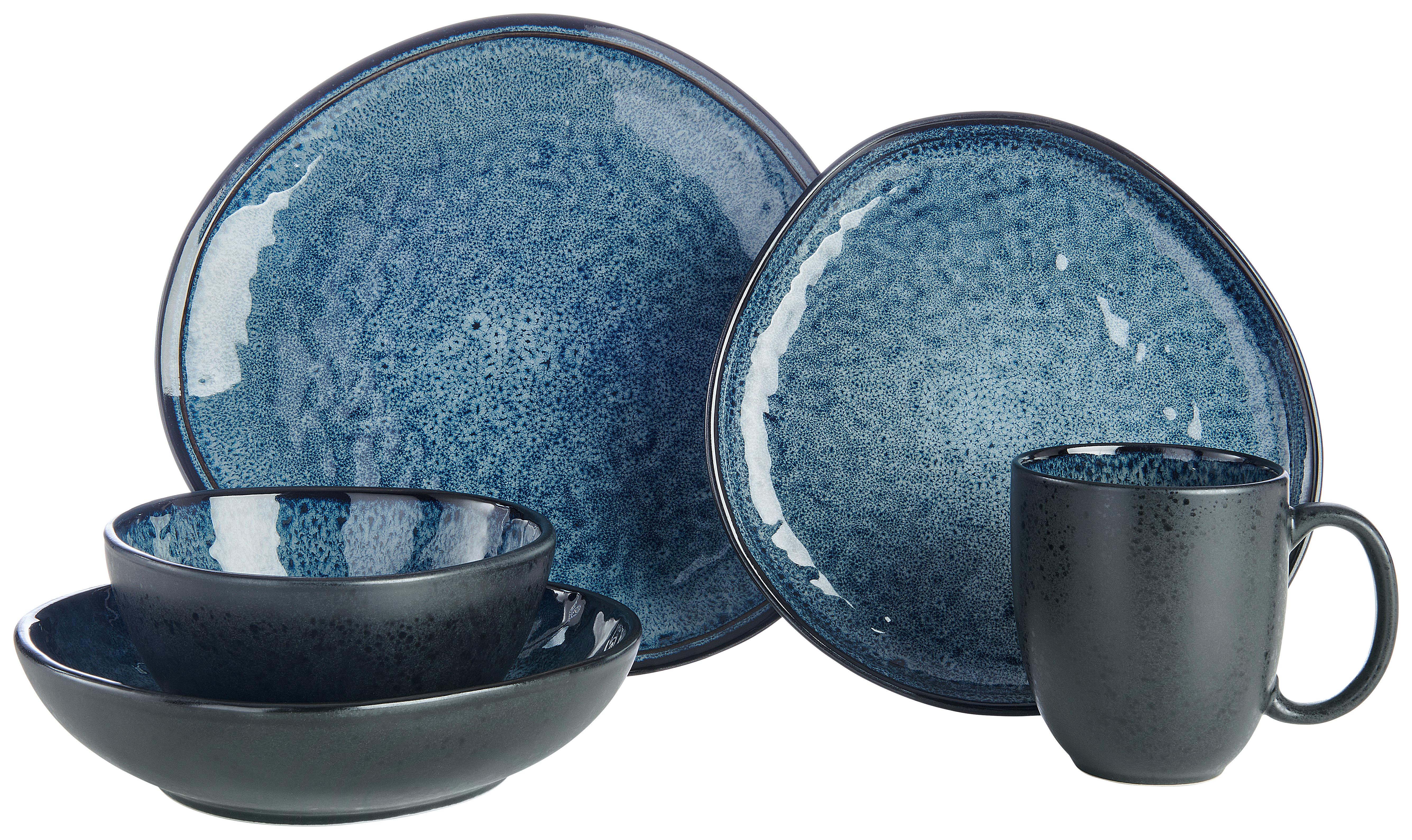 SERWIS OBIADOWO-ŚNIADANIOWY SØREN BLUE - niebieski, Trend, ceramika - Novel