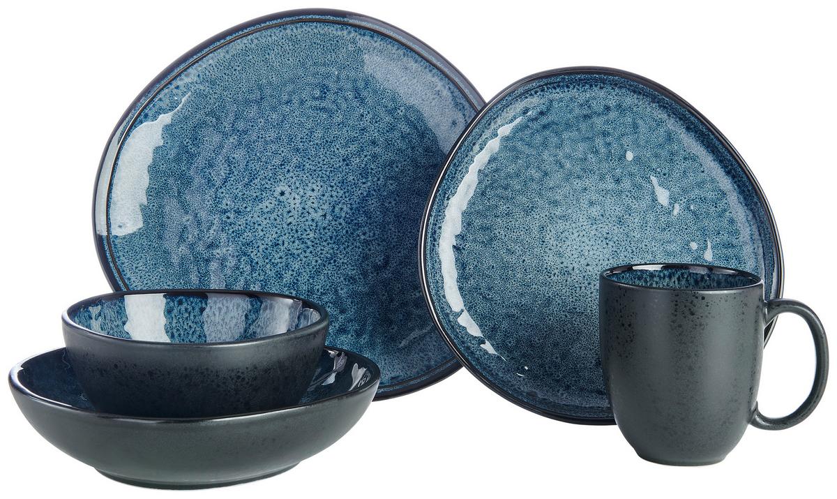 SERWIS OBIADOWO-ŚNIADANIOWY SØREN BLUE - niebieski, Trend, ceramika - Novel