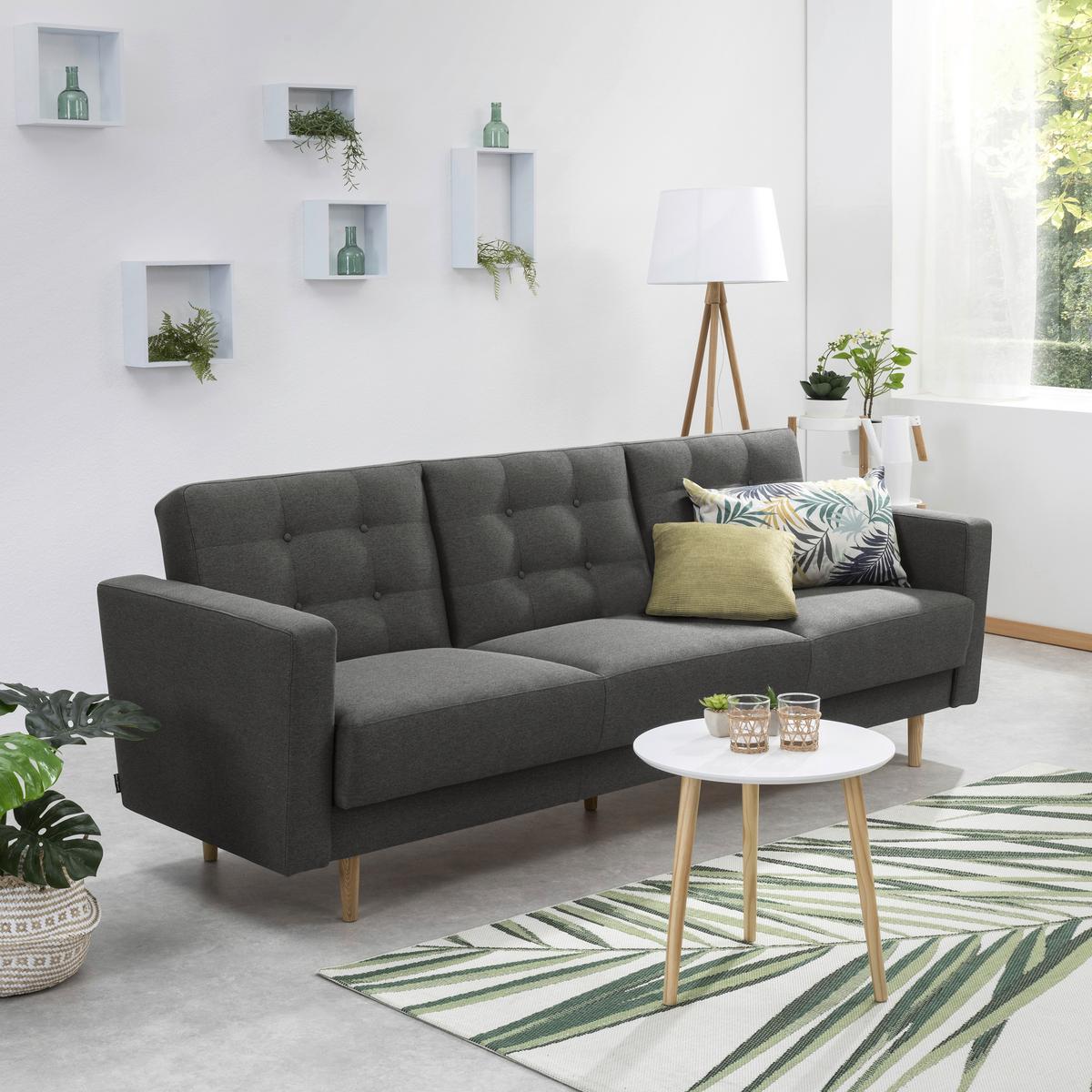 3-Sitzer-Sofa Jasmin Anthrazit Flachgewebe mit Schlaffunktion - Anthrazit/Eschefarben, MODERN, Holz/Textil (224/81/83cm) - Max Winzer