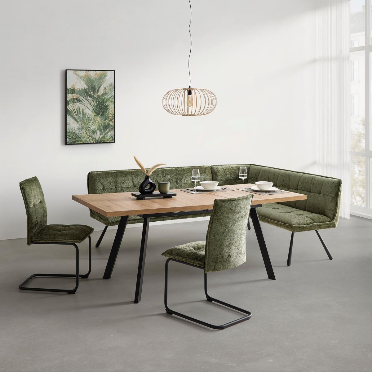 Eckbank Como Grün - Schwarz/Grün, MODERN, Textil/Metall (215/84/170cm) - Mömax