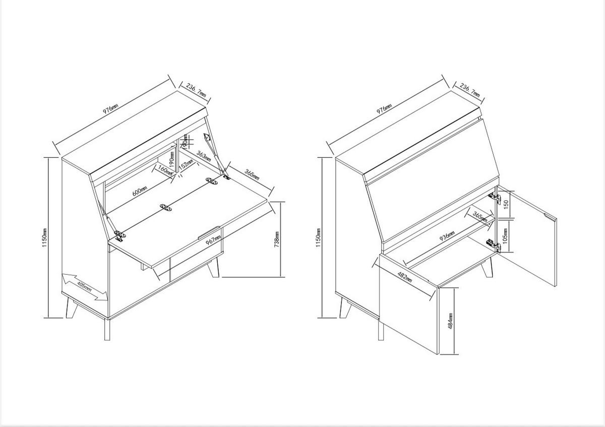 SEKRETARZYK BLANC - kolor dębowy/biały, Modern, materiał drewnopochodny/drewno (96,7/115/40,5cm) - Novel