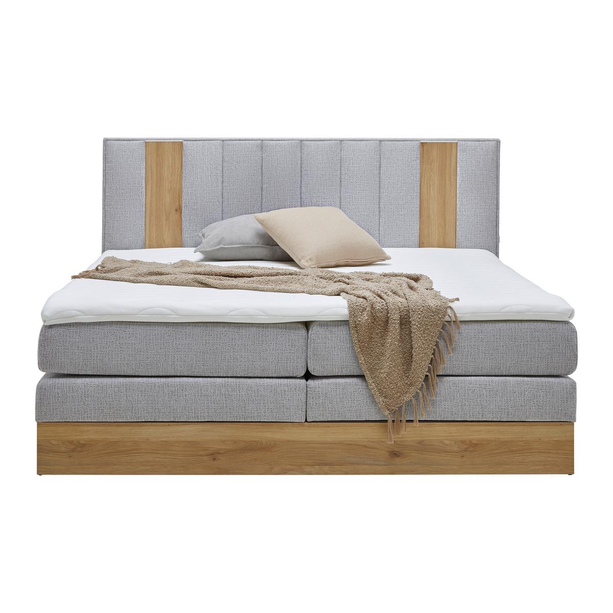 Postelja Boxspring Rabina, Svetlo Siva, 180x200 - siva/barve hrasta, Konvencionalno, tekstil/leseni material (180/200cm) - Mömax