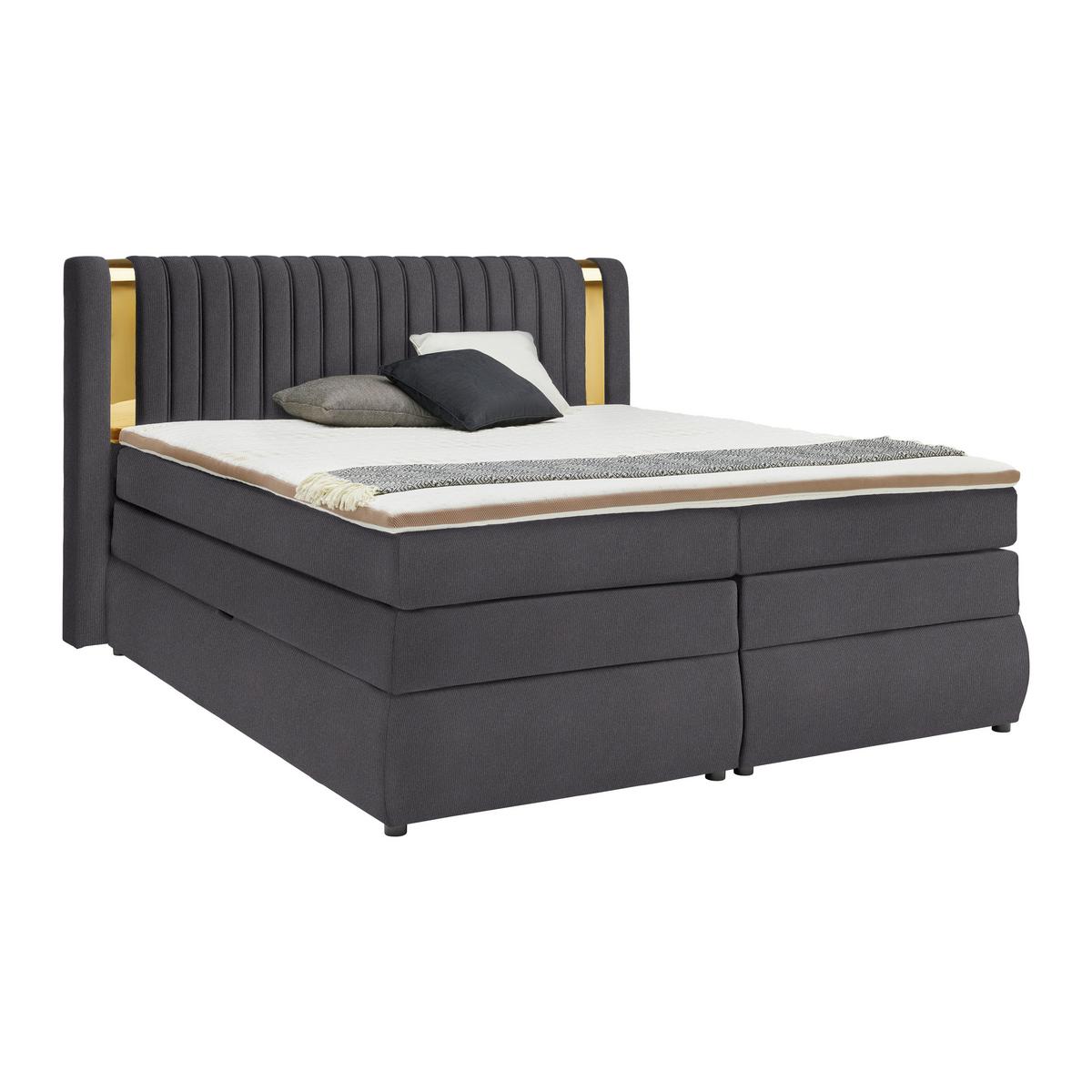 Boxspringbett Minola Gold Anthrazit ca. 160x200cm - Anthrazit/Schwarz, KONVENTIONELL, Kunststoff/Textil (160/200cm) - Premium Living