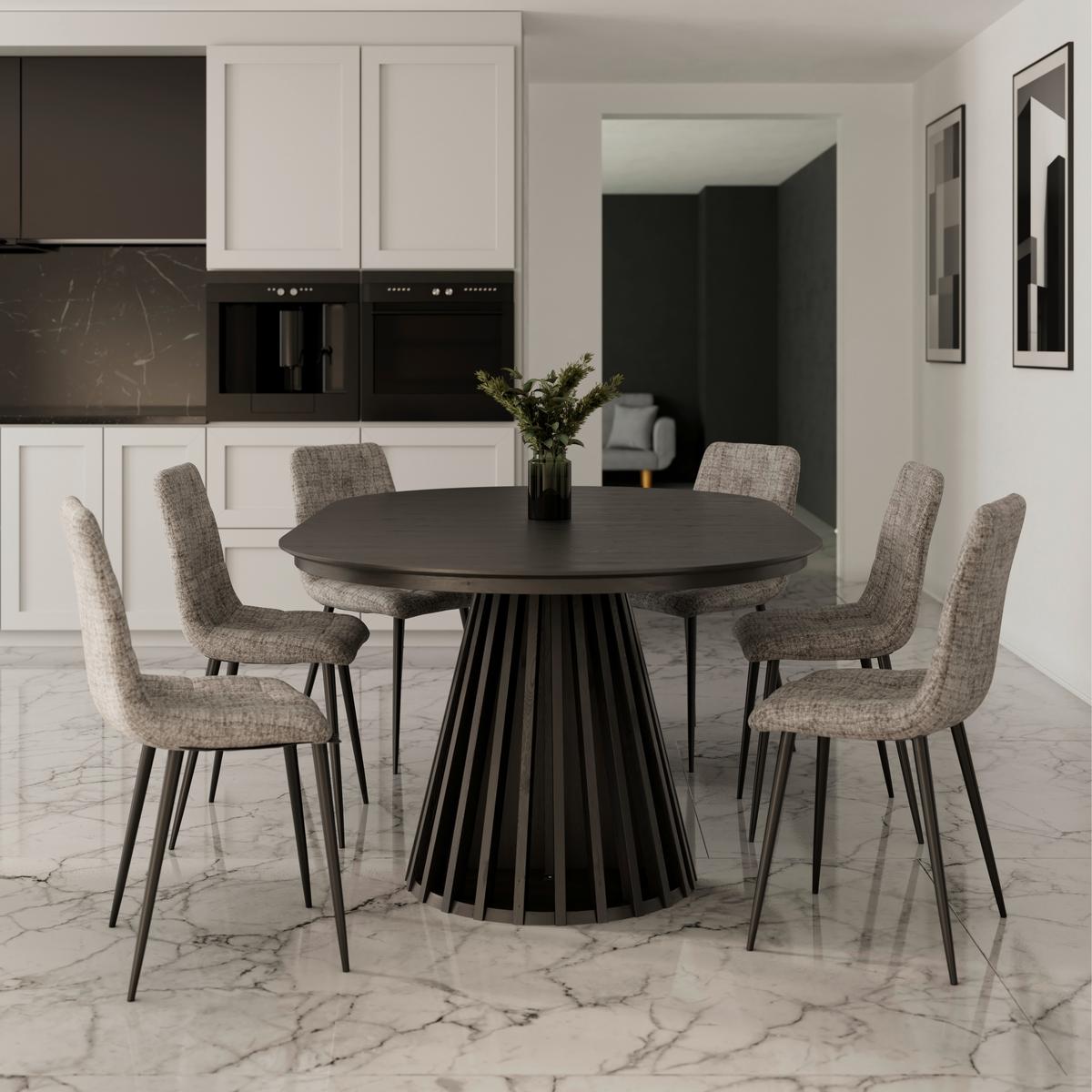 Stuhl Mino Hellgrau Webstoff Gepolstert - Hellgrau/Schwarz, MODERN, Holz/Textil (46/88/54cm) - Bessagi Home