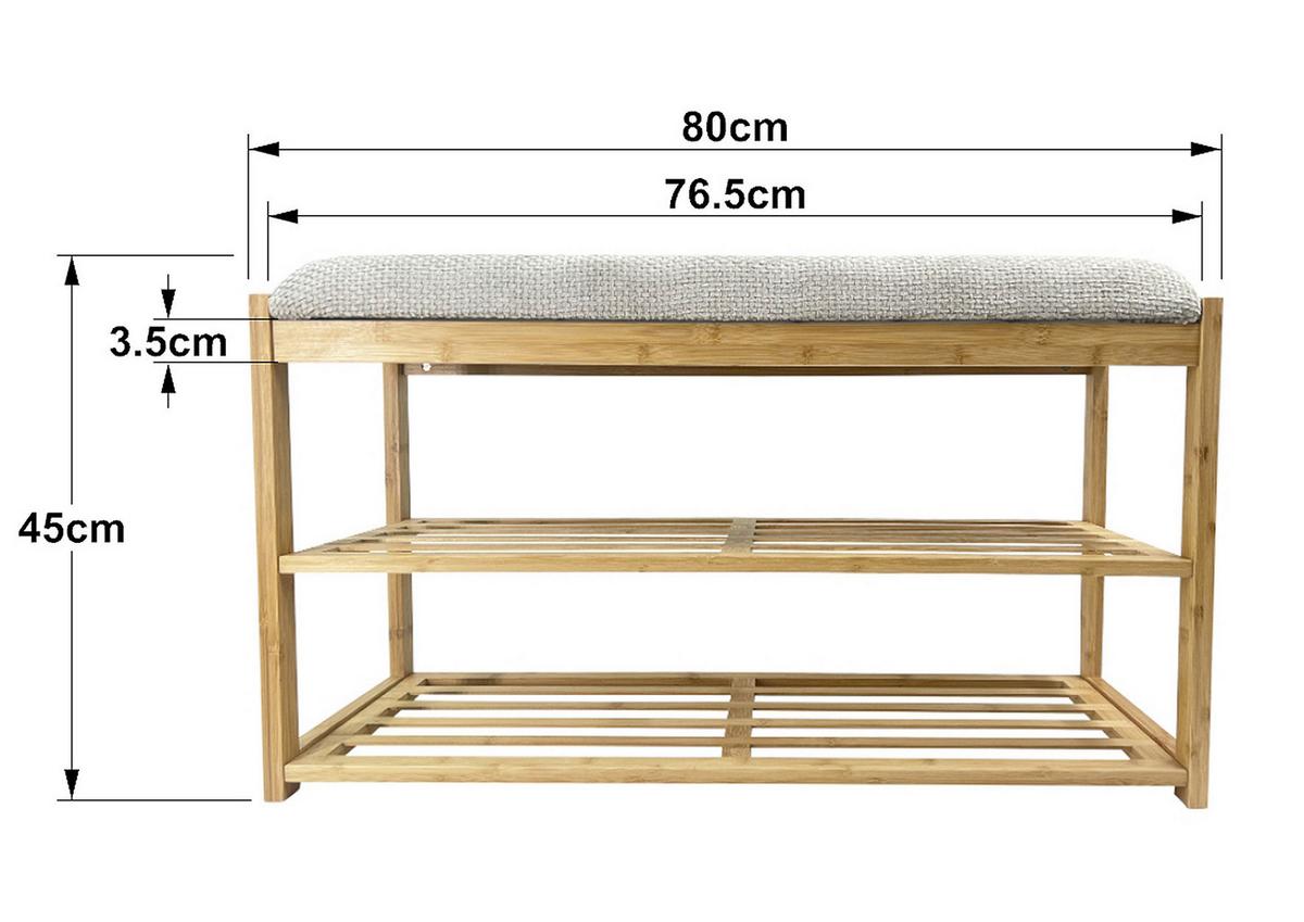 Bancă BRADLEY - culoare natur/gri, Modern, materiale naturale/textil (80/45/30cm) - Modern Living