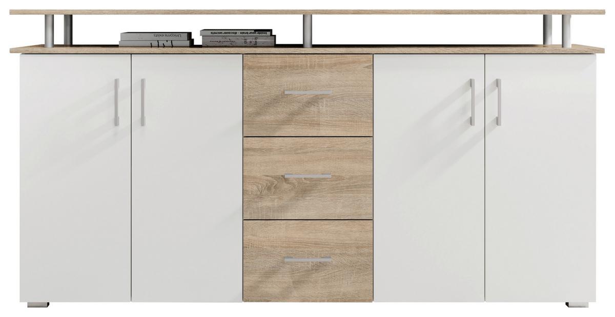 Komód 4 Ajtó 3 Fiók Lift - tölgyfa/fehér, Modern, faalapú anyag (178/90/38cm)