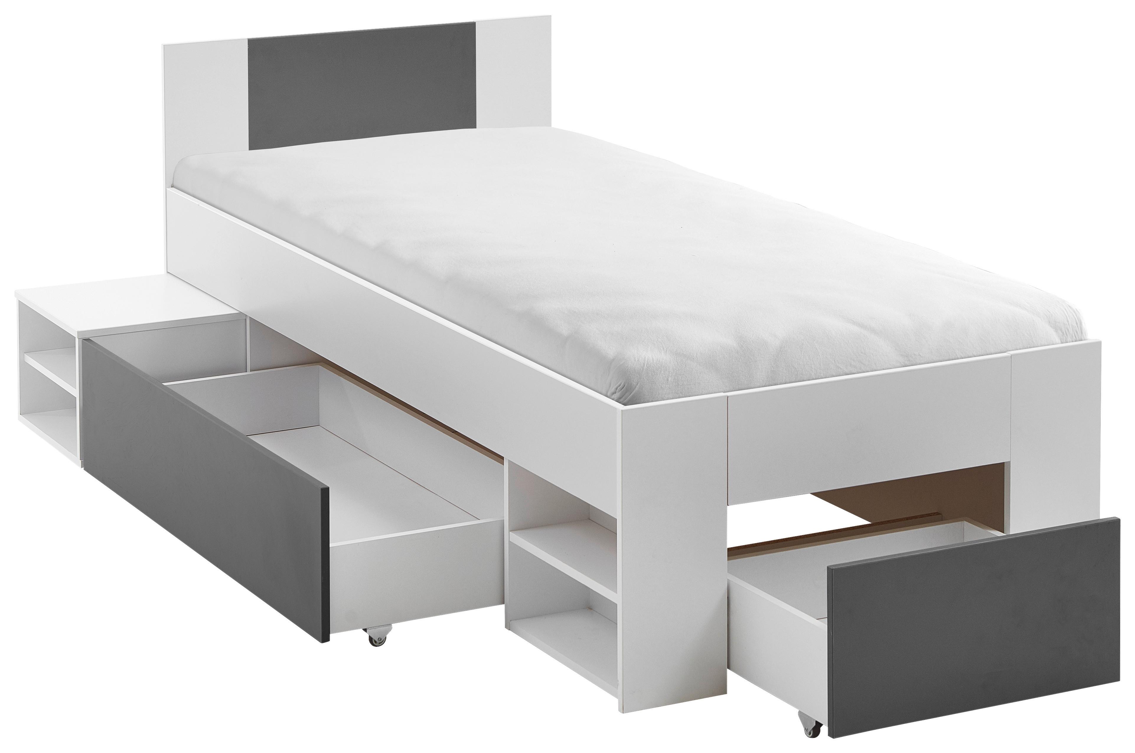 Bett Bett Azurro 2-90 Weiss/Anthrazit - Weiss/Anthrazit, Modern, Holzwerkstoff (90/200cm) - Mömax