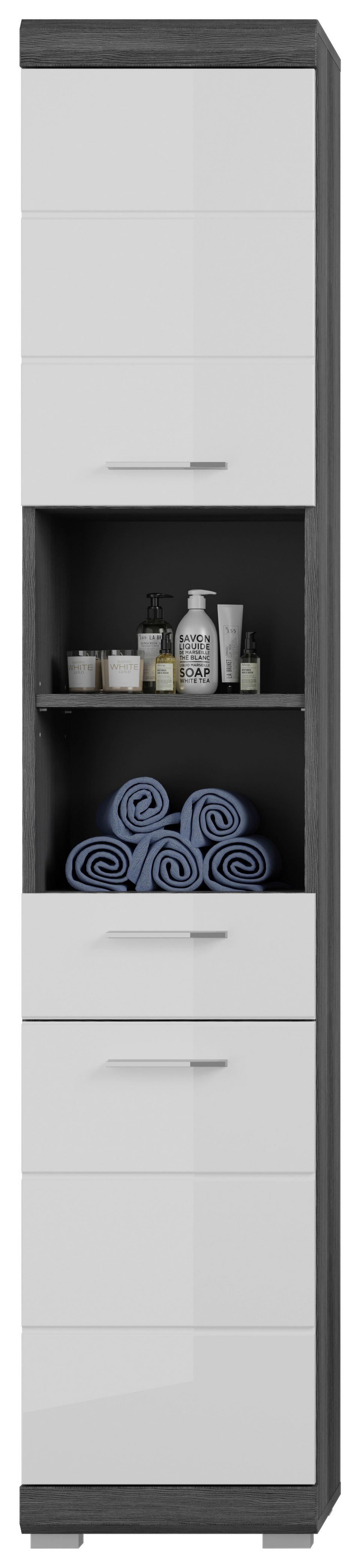 Badezimmer Scout 3-tlg. ca. 97 cm Anthrazit/Weiß - Weiß Hochglanz/Grau, MODERN, Holzwerkstoff/Kunststoff (97cm) - MID.YOU