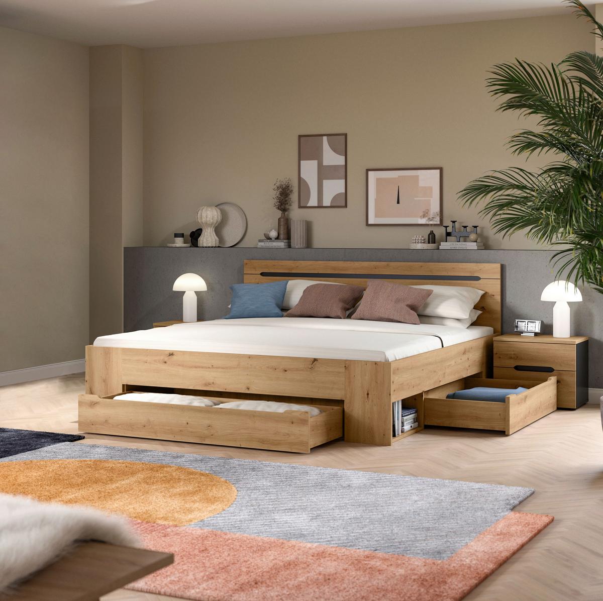 Schlafzimmer CANU 3-teilig Grau, Eiche Artisan - Eiche Artisan/Grau, MODERN, Holzwerkstoff (284/87/205cm) - MID.YOU