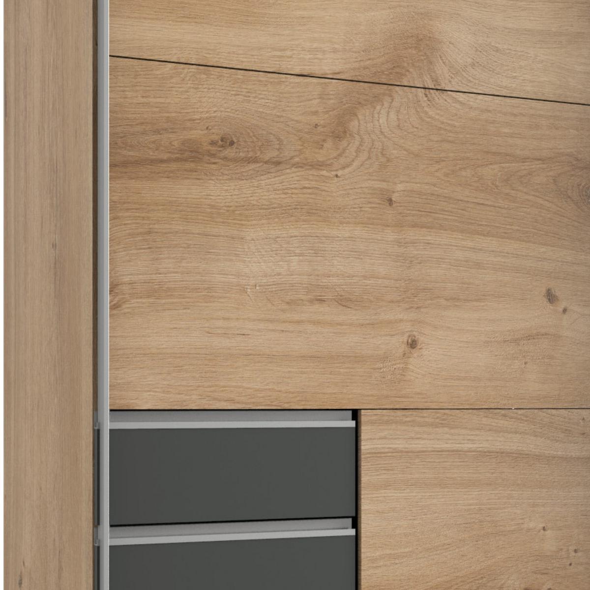 Schwebetürenschrank Saigon ca. 225x210 cm Graphit/Eiche - Eichefarben/Alufarben, Basics, Holzwerkstoff/Metall (225/210/64cm) - MID.YOU