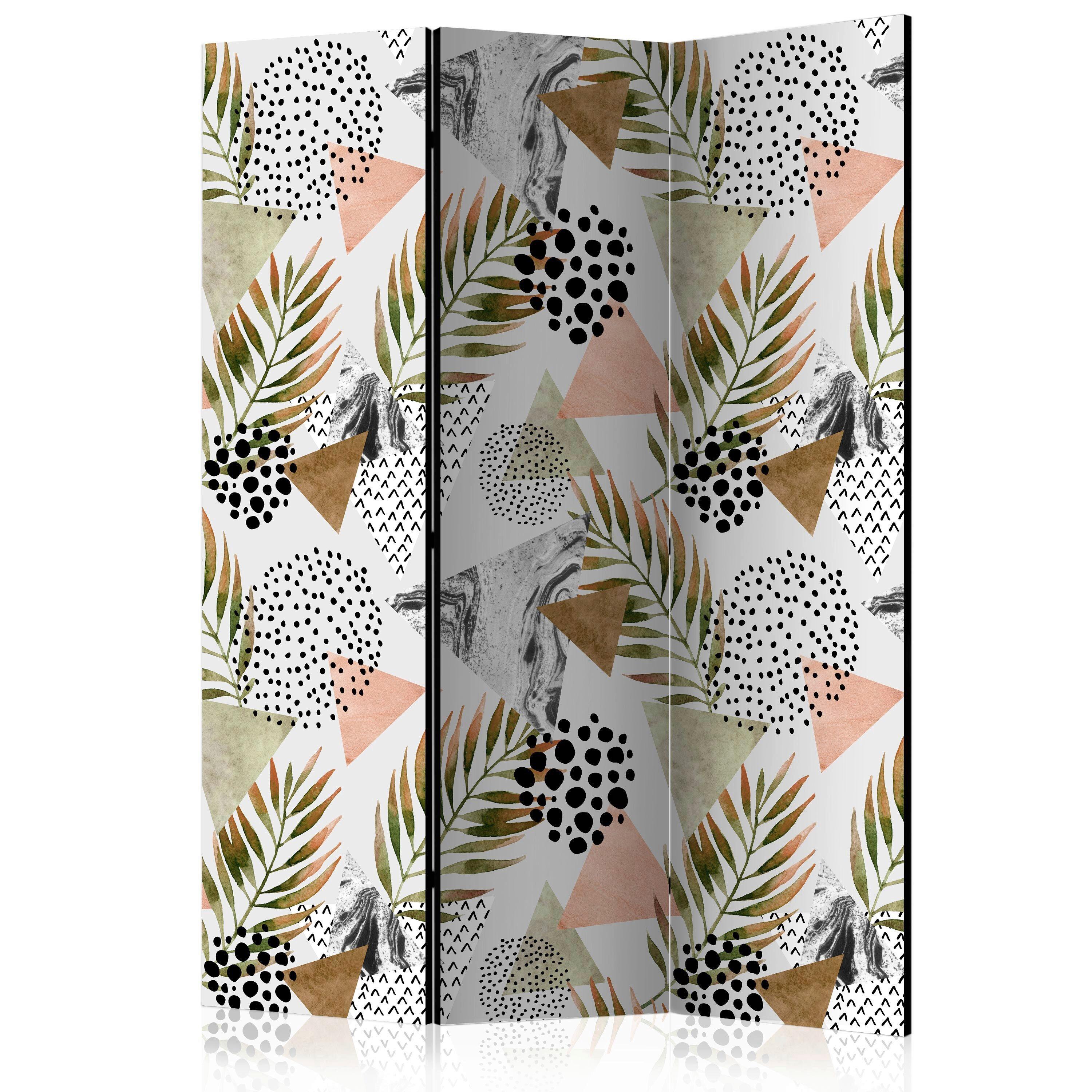 Paravan Tropical Geometry, 3-Delni, Dvostranski - bela/bež, Basics, tekstil/les (135/172/3cm) - artgeist