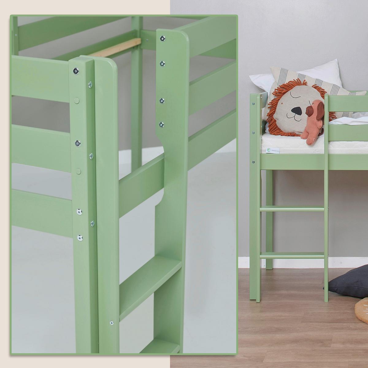 Hochbett ECO COMFORT Grün ca. 90x200 cm - Naturfarben/Grün, MODERN, Holz (90/200cm) - MID.YOU