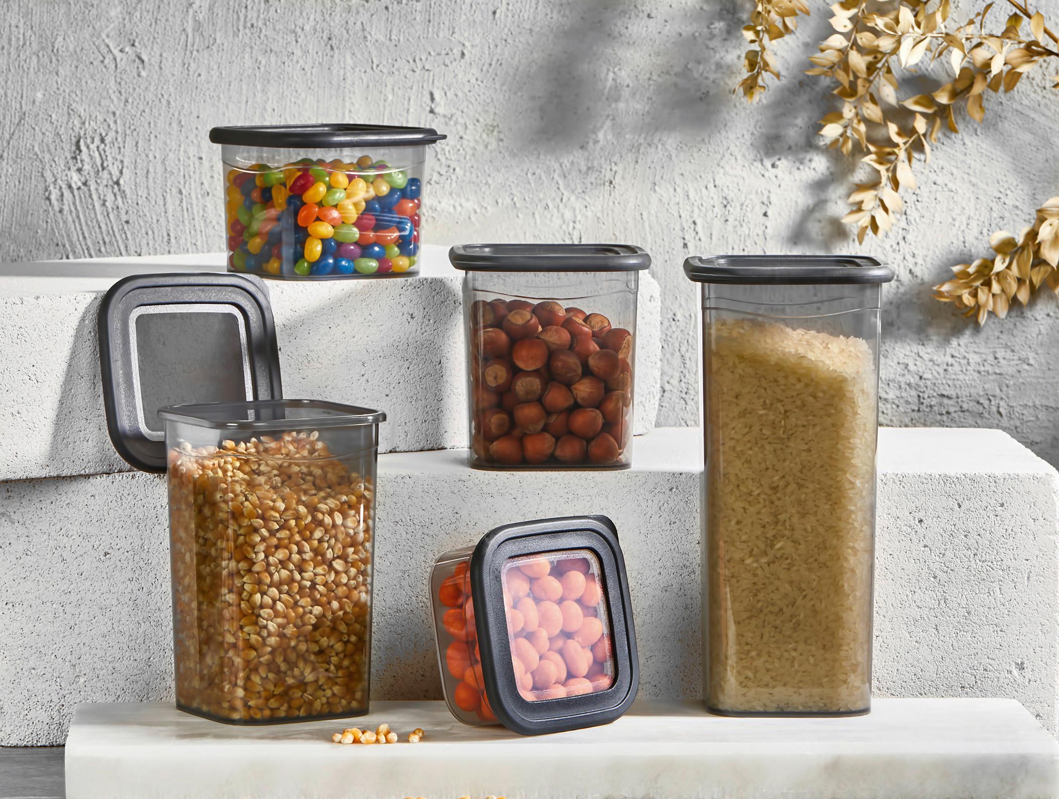 FÖRVARINGSBURKAR SET GIZEM - svart/transparent, Modern, plast (23/23/33cm) - Mömax