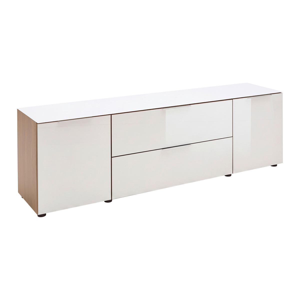 Lowboard Siena Weiß/Nussbaumfarben - Chromfarben/Nussbaumfarben, MODERN, Glas/Holzwerkstoff (180/55/40cm) - Mömax