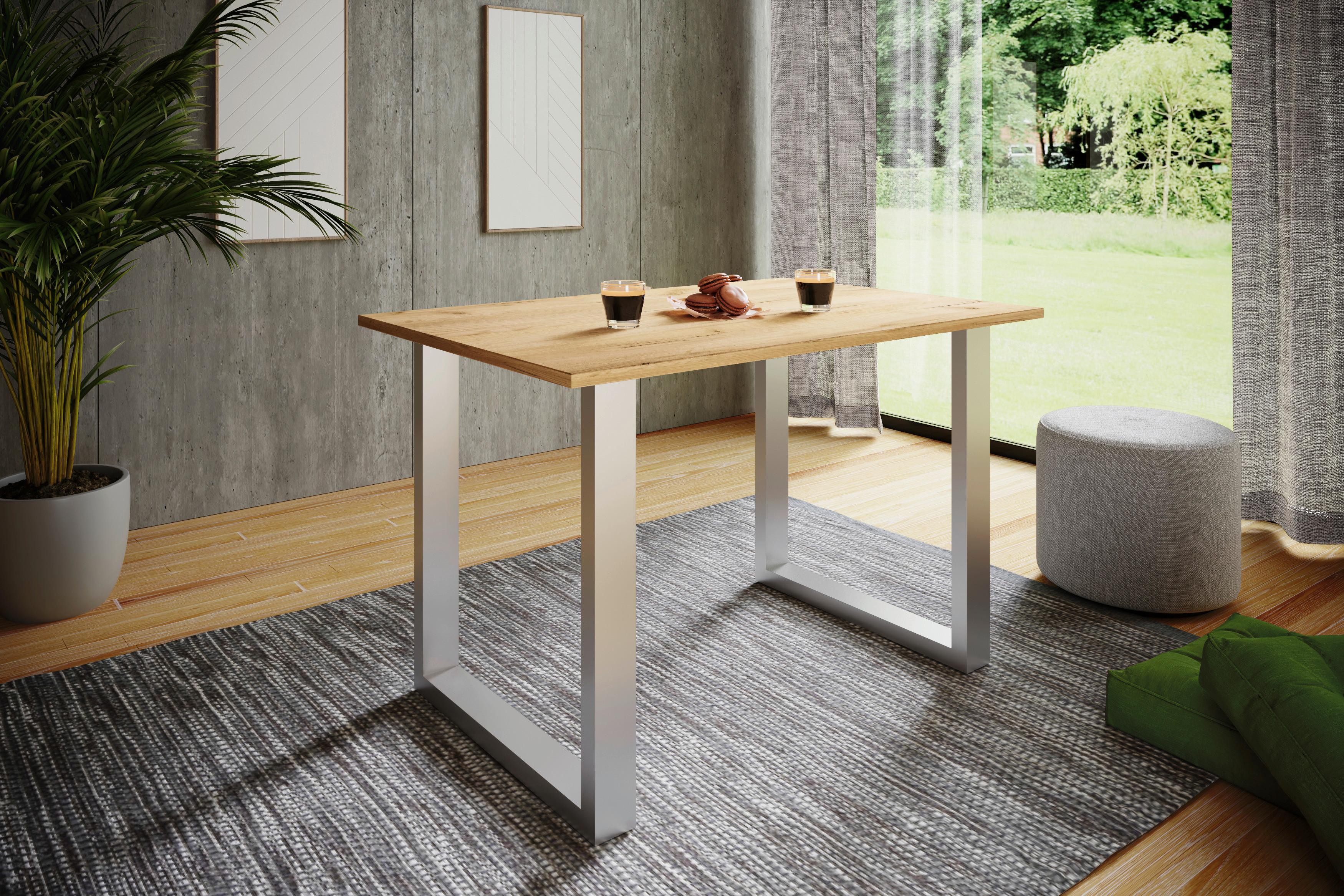 ESSTISCH XONA - Honigeiche/Silberfarben, Design, Holzwerkstoff/Metall (110/80/76cm) - MID.YOU