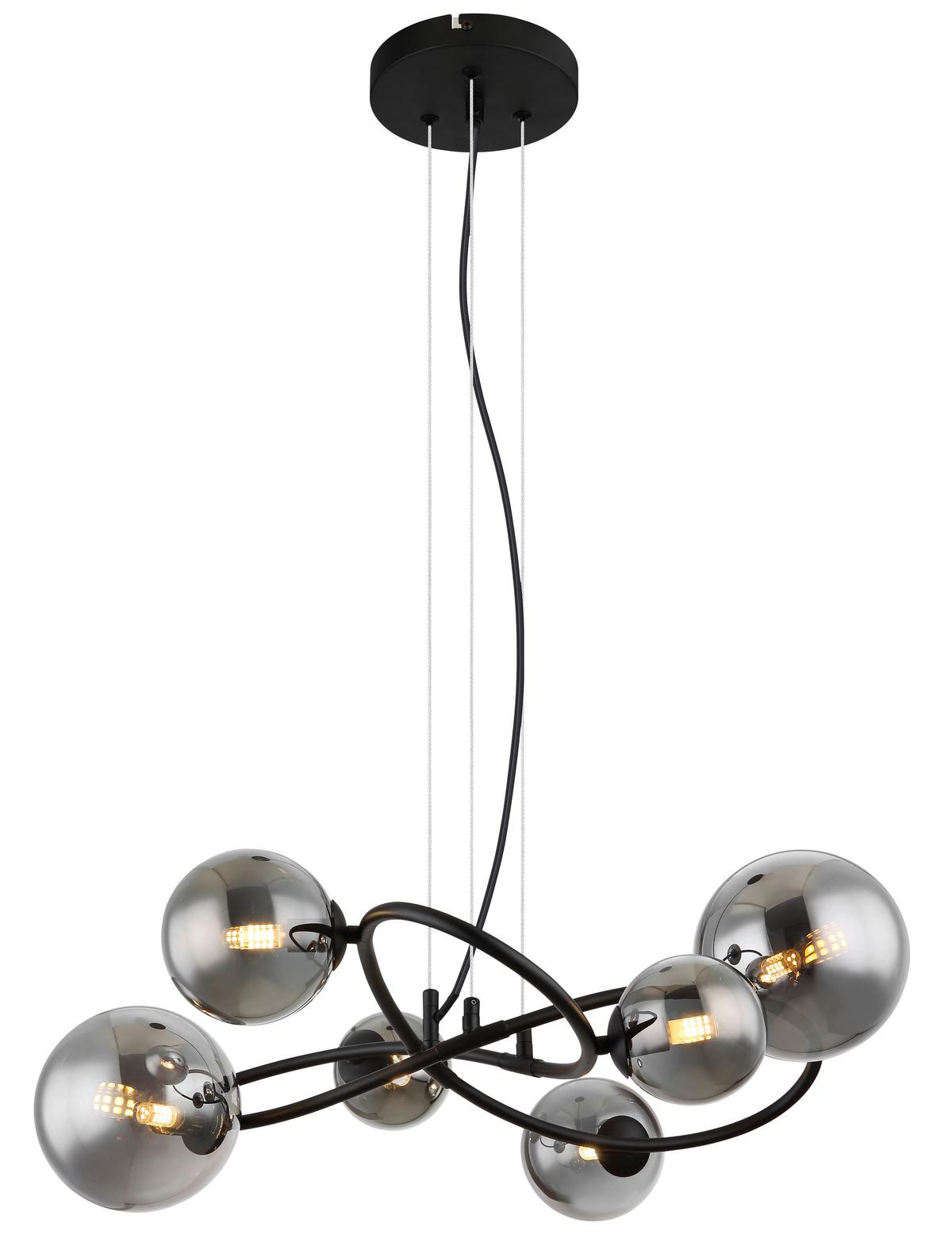 LED-HÄNGELEUCHTE 56133-6H - Transparent/Schwarz, Design, Glas/Kunststoff (62,2/58,8/120cm) - Globo