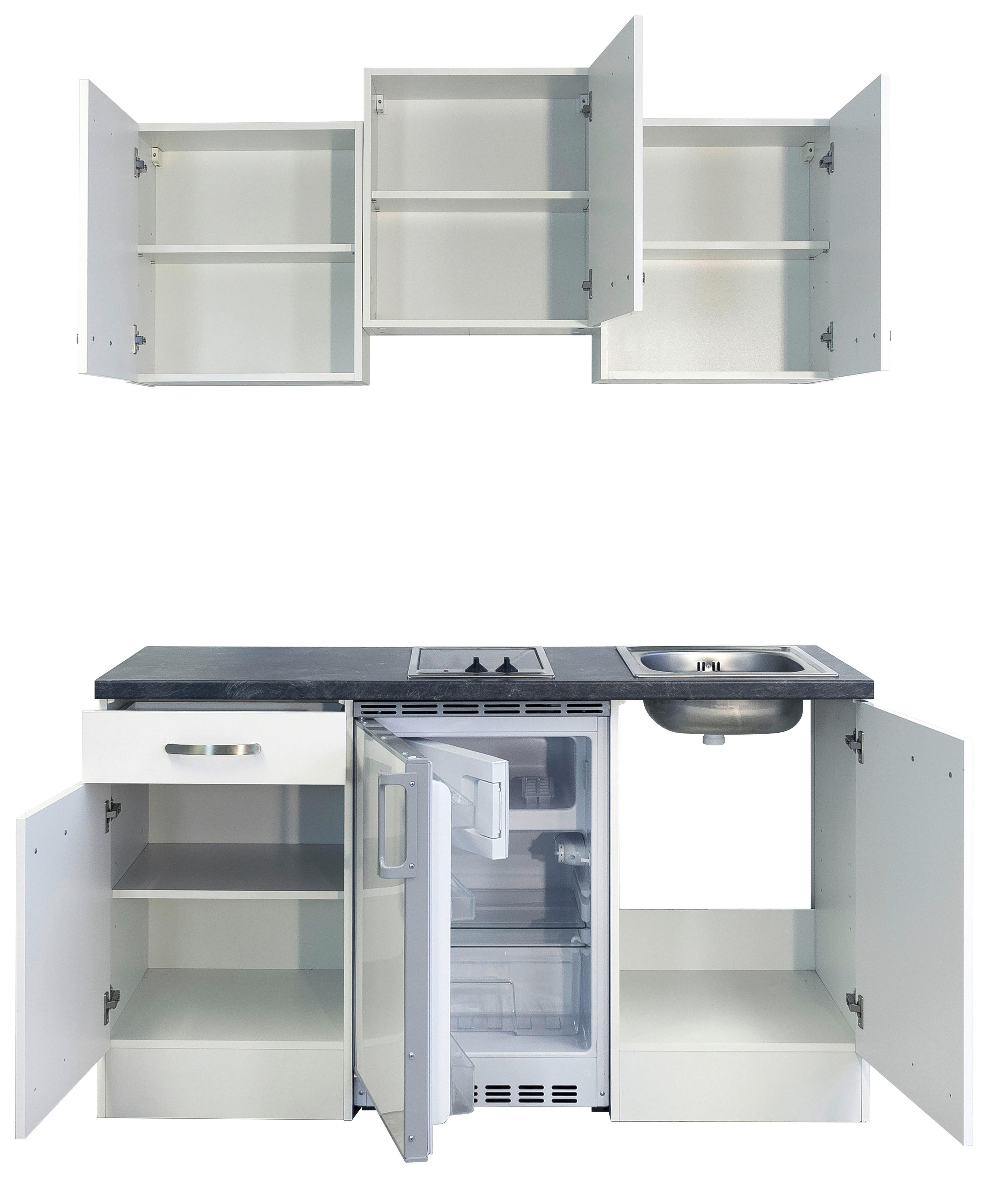Miniküche in Weiß/Schieferfarben - Schieferfarben/Edelstahlfarben, MODERN, Holzwerkstoff/Metall (150,5cm) - FlexWell