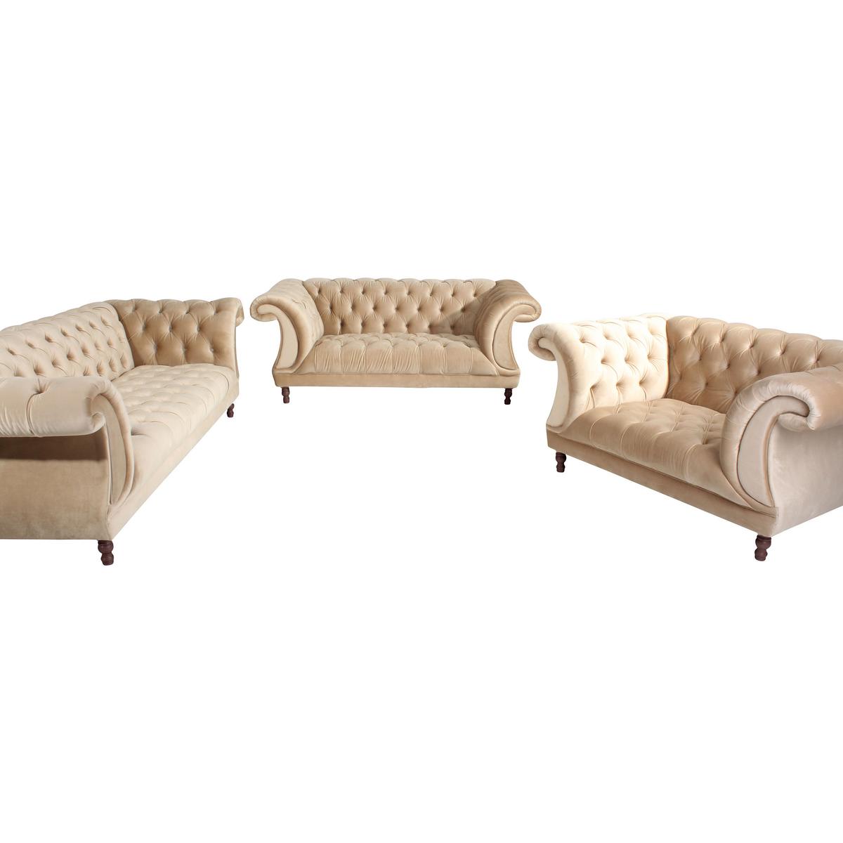 CHESTERFIELD-SESSEL IVETTE - Sandfarben/Nussbaumfarben, Design, Holz/Textil (167/80/100cm) - Max Winzer
