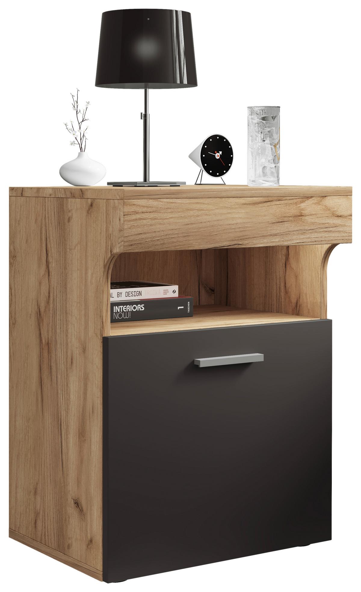 NACHTKÄSTCHEN SLEPAL M - Honigeiche/Anthrazit, Modern, Holzwerkstoff/Kunststoff (45/61/39cm) - MID.YOU