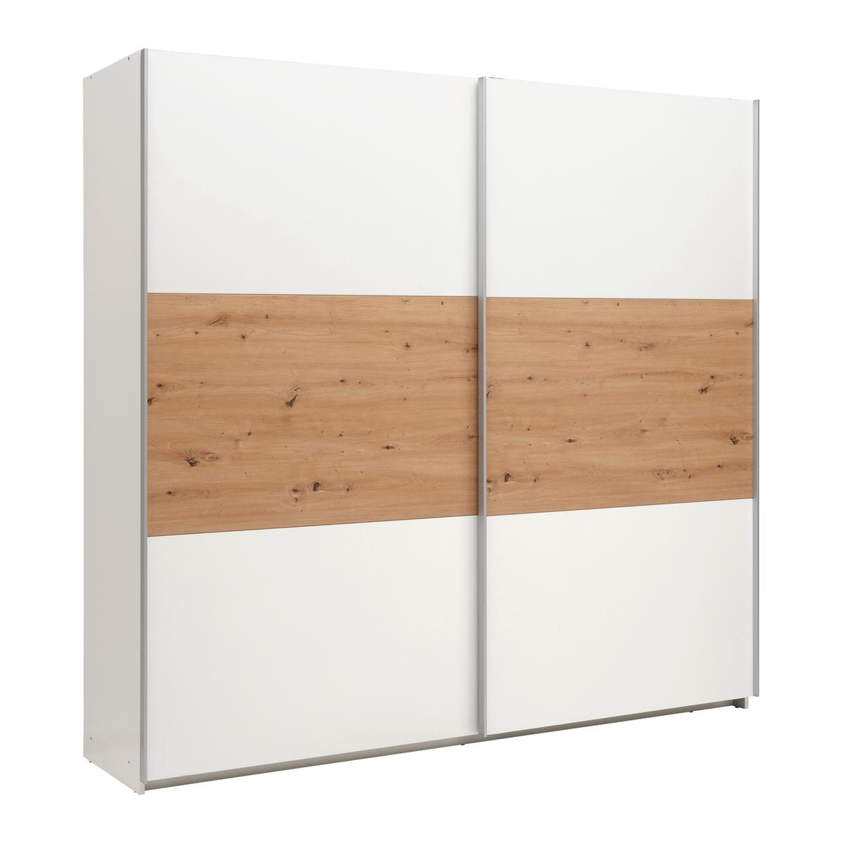 Schwebetürenschrank Saturn in Weiss/Eiche Artisan - Weiss/Silberfarben, Konventionell, Holzwerkstoff/Metall (218/210/59cm) - Mömax