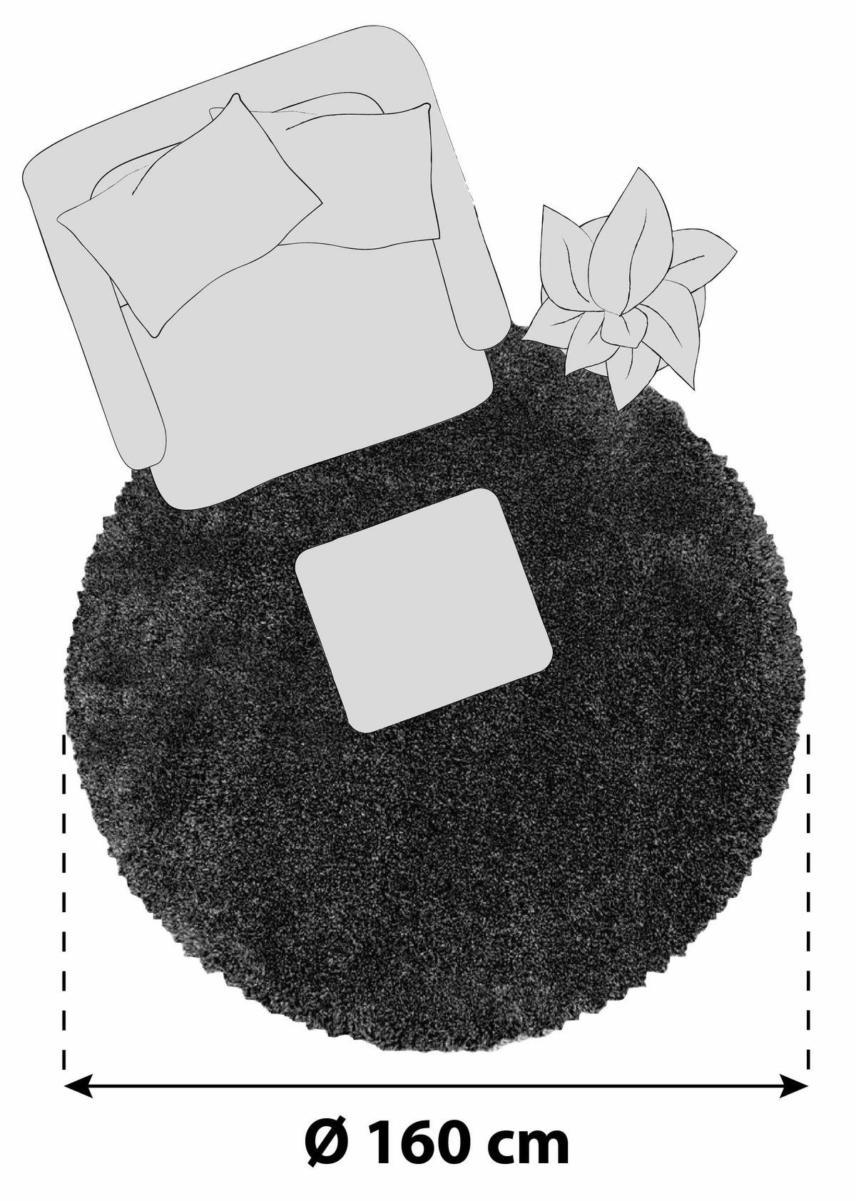 Hochflorteppich Fluffy Grau Ø ca. 160cm - Grau, Basics, Textil (160cm)