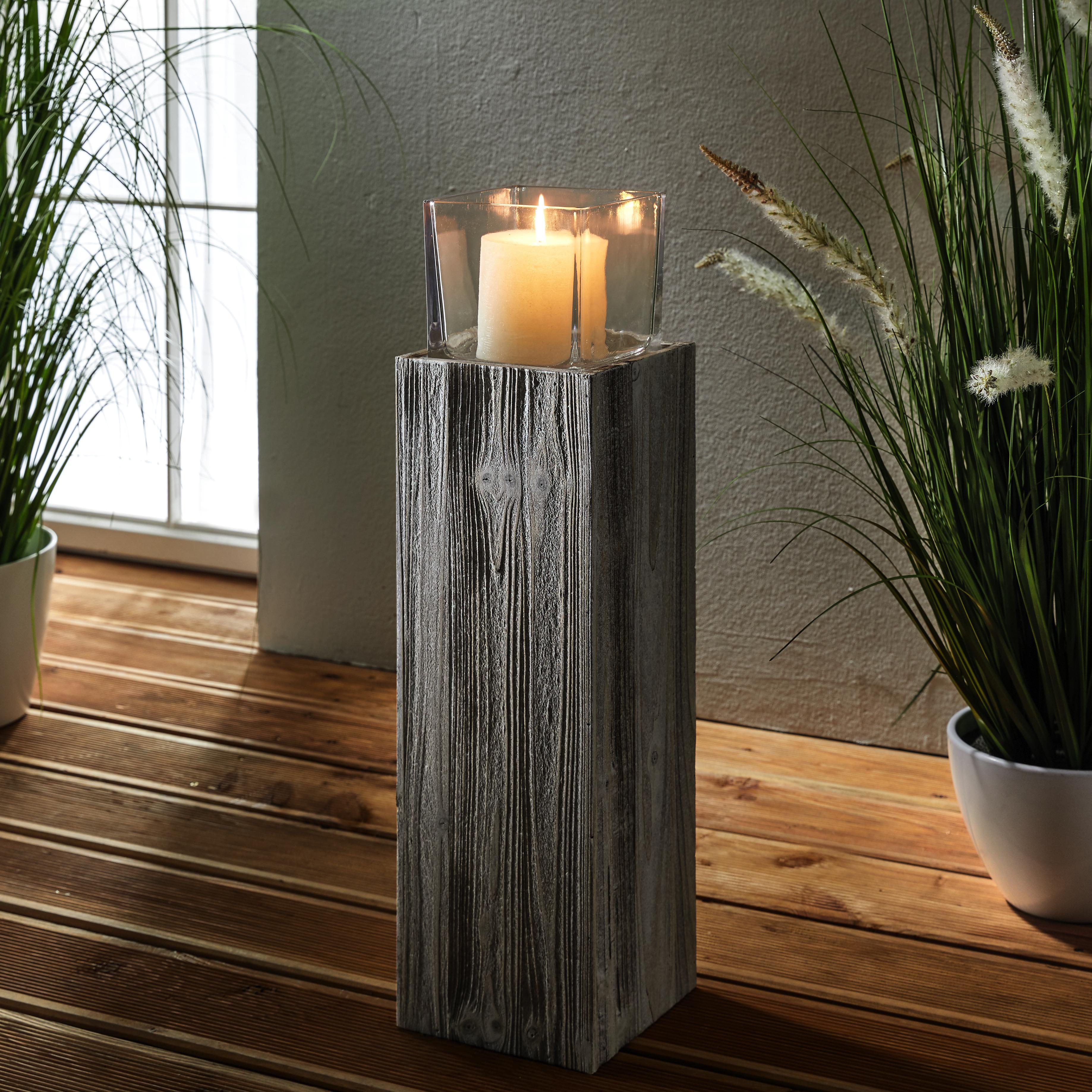 Windlicht aus Kiefer inkl. Glas H ca. 66cm 'Pia' - Klar/Kieferfarben, MODERN, Glas/Holz (18/18/66cm) - Bessagi Home