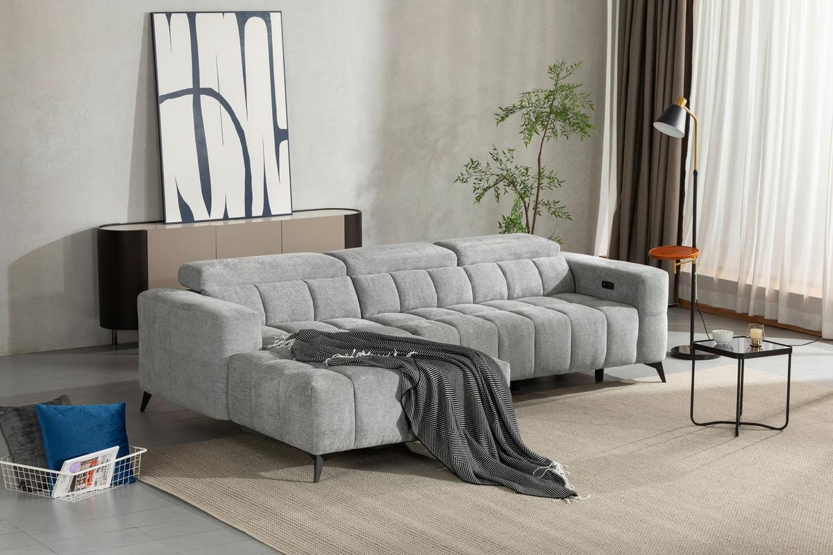 Wohnlandschaft Melbourne Grau - Schwarz/Grau, Modern, Holz/Textil (182/285cm) - Mömax