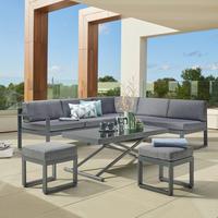 Lounge Garnitura Rio 2, Črna, Antracit, 5-Delni Set - temno siva/črna, Moderno, kovina/steklo (214/130cm) - Beldano