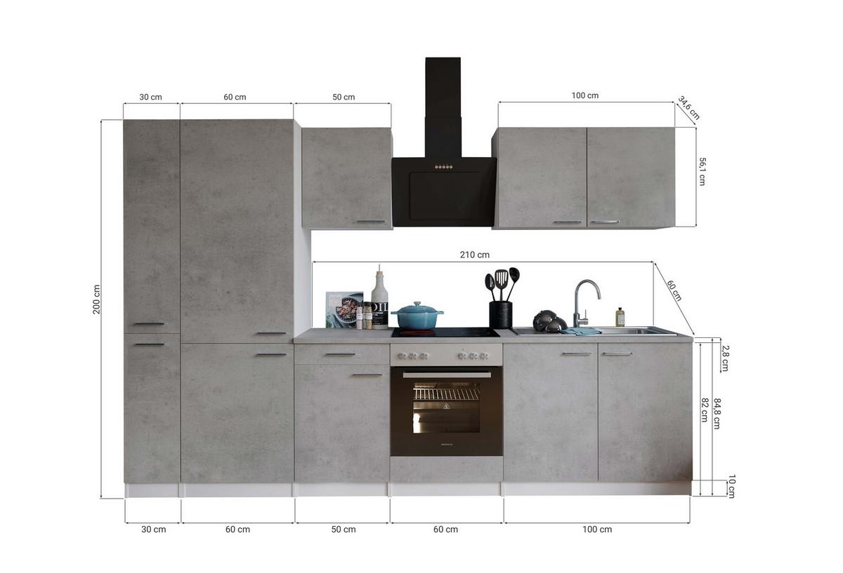 Kuhinjski Blok Z Aparati Malia, 300cm - barve nerjavečega jekla/siva, Basics, kovina/leseni material (300cm) - Respekta