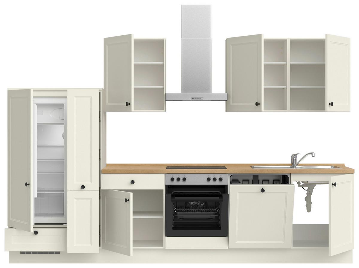 Küchenblock Cascada Low m. Geräten Weiß - Eichefarben/Schwarz, MODERN, Holzwerkstoff/Metall (330cm) - Nobilia