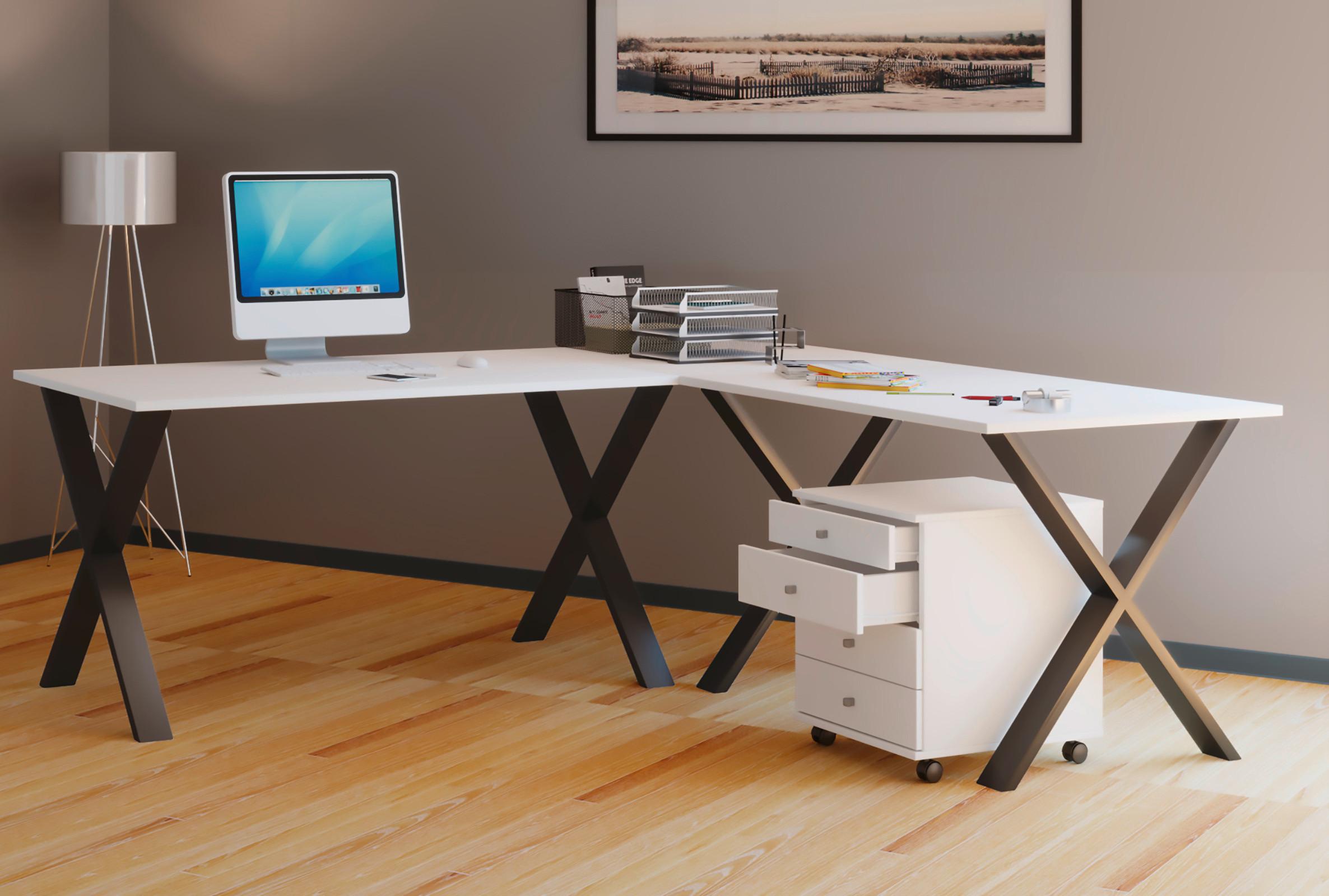 Kotna Pisalna Miza Lona, Bela, 160x160cm - črna/bela, Moderno, kovina/leseni material (160/160/76cm) - MID.YOU