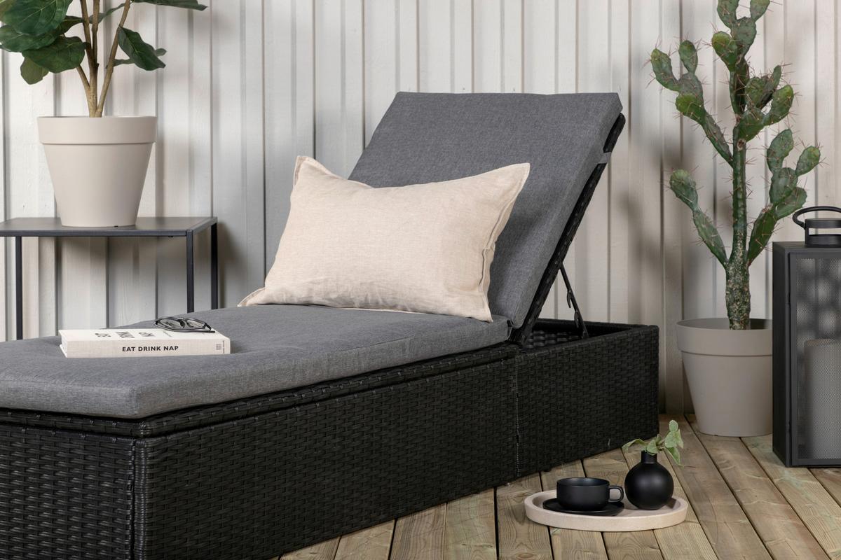 Sonnenliege Quad ca. 61x38x198 cm Schwarz - Schwarz/Grau, KONVENTIONELL, Kunststoff/Textil (60.5/37.5/198cm) - Gardenson