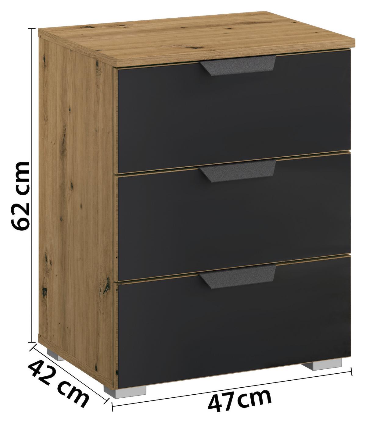 Nočna Omarica Artemis, Barva Hrasta, Črna - siva/barve aluminija, Moderno, kovina/umetna masa (47/62/42cm) - Rauch Möbel