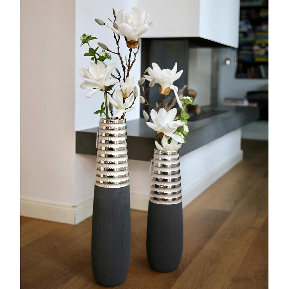 Bodenvase Grau/Silberfarben - Silberfarben/Grau, Basics, Keramik (15/65/15cm)