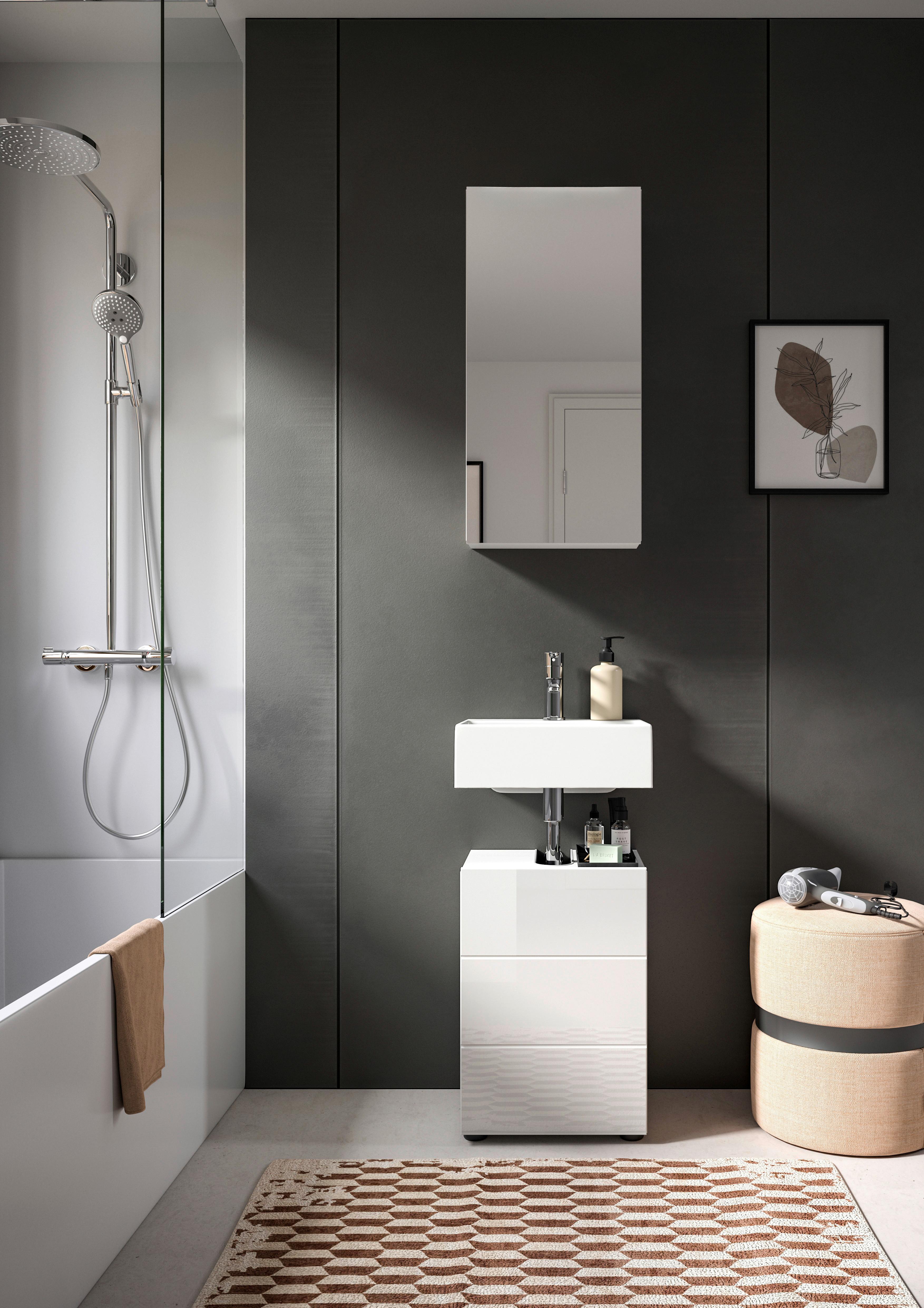 Badezimmer Vira 2-tlg. ca. 38x190 cm Weiß - Weiß Hochglanz/Schwarz, MODERN, Holzwerkstoff/Kunststoff (38/190/34cm) - MID.YOU