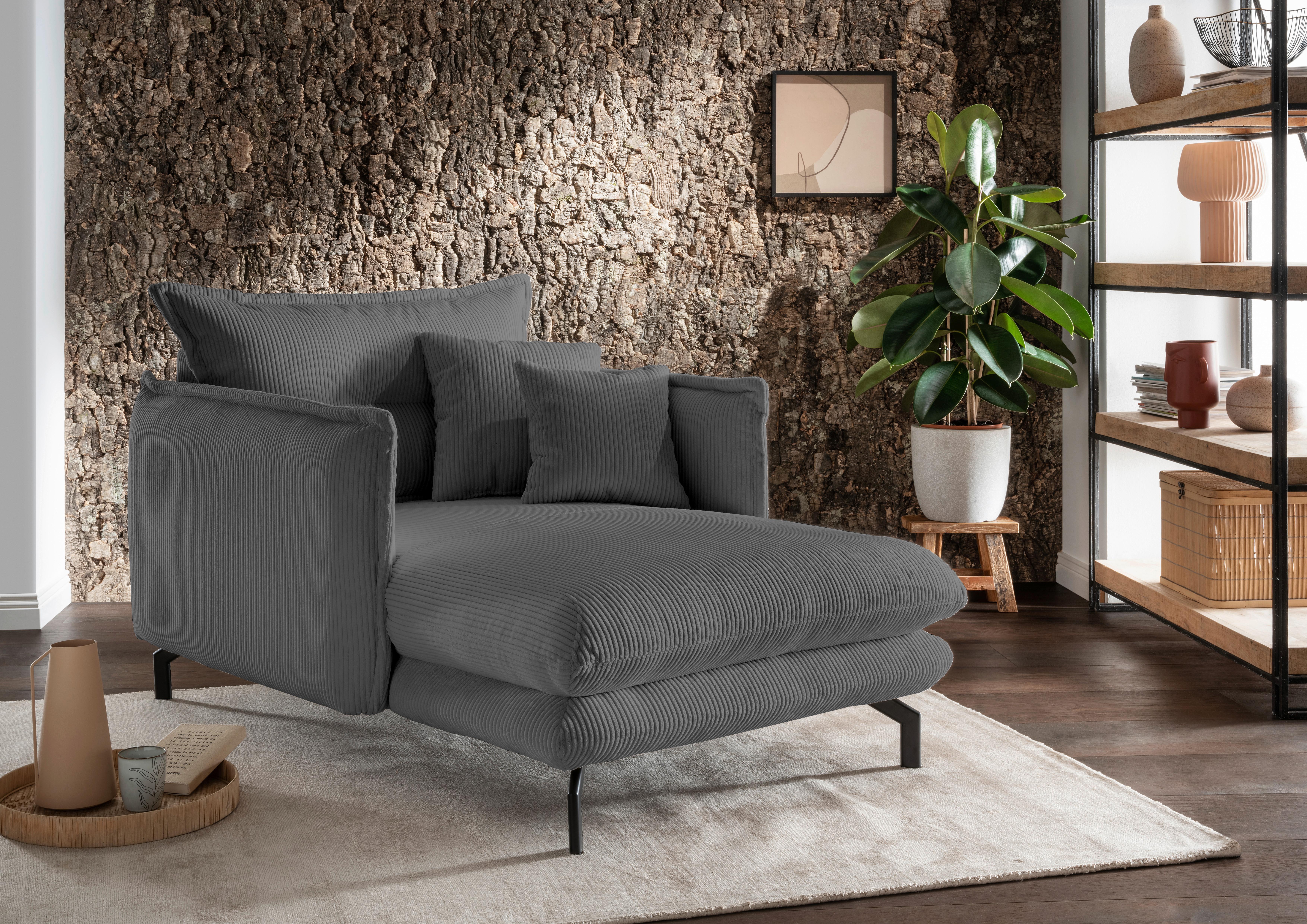 Relaxsessel Lava Grau Cord - Schwarz/Grau, MODERN, Textil/Metall (111/101/167cm) - Livetastic