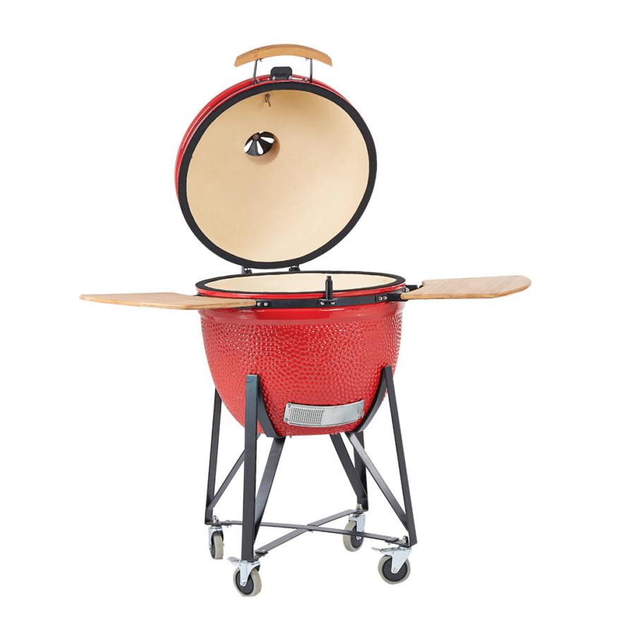 Kerámia Grill Kamado M - piros/zöld, fa/fém (51cm)