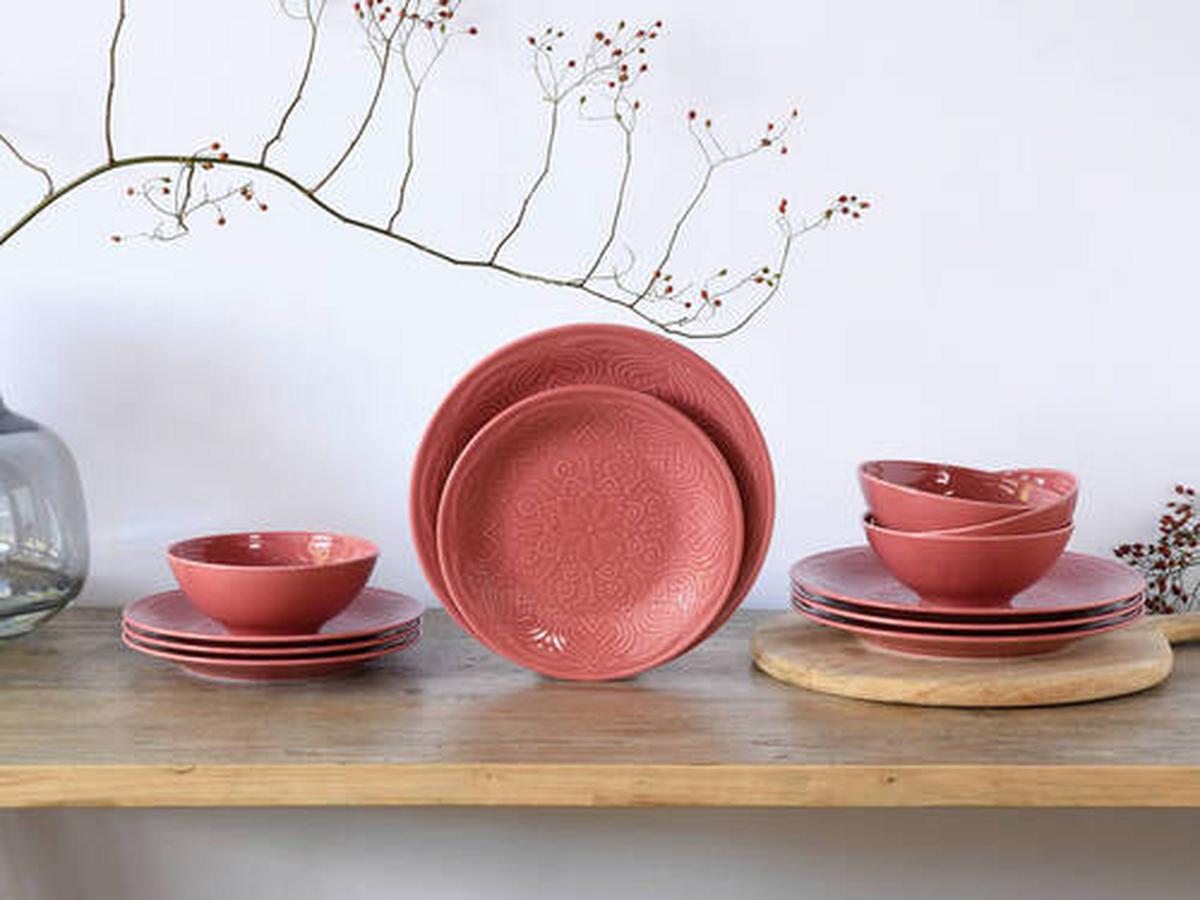 Jedilni Servis Orient Mandala, 12-Delni - temno roza, Trend, keramika - Creatable