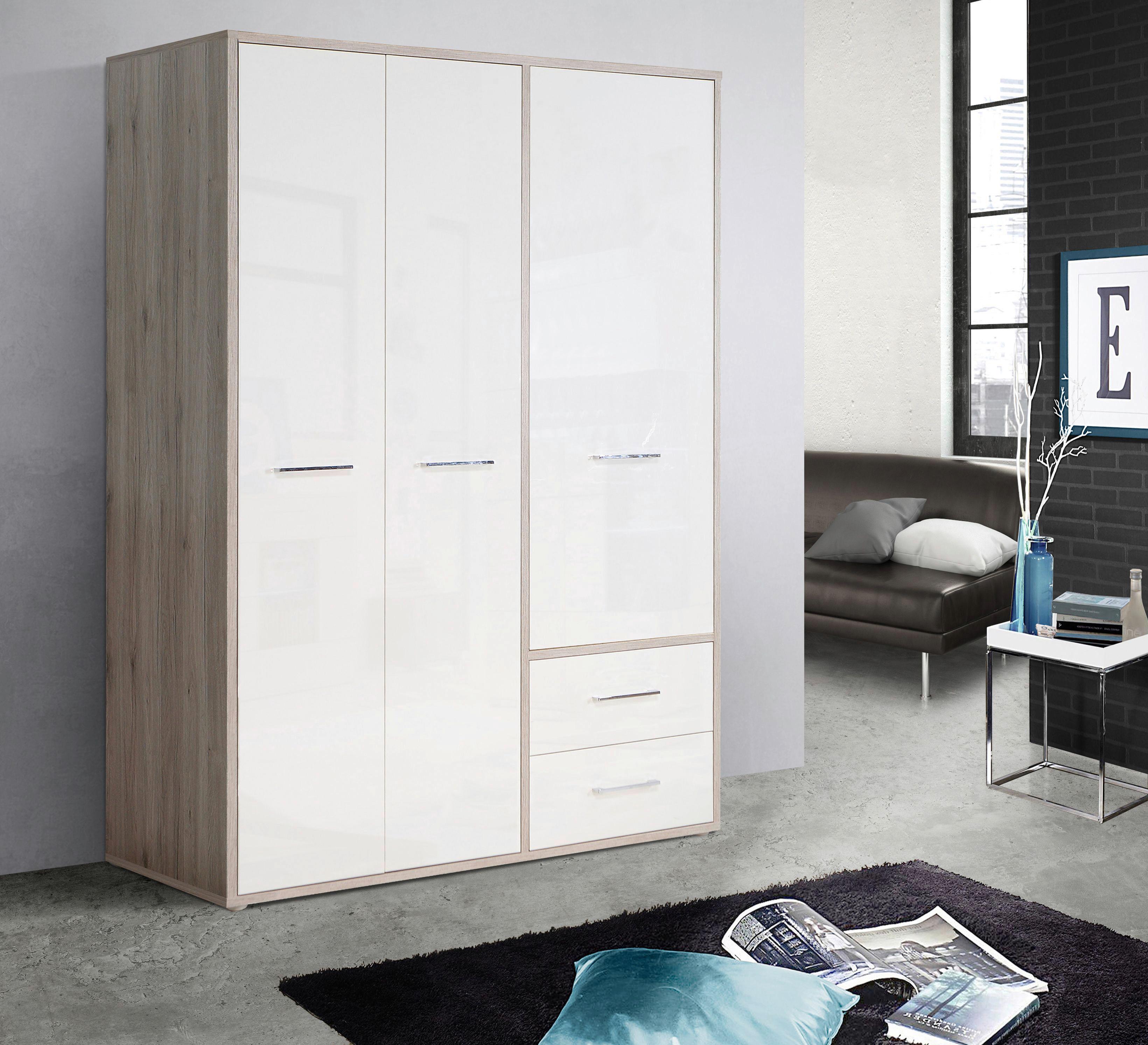 DULAP USI ROTATIVE JANDIA - alb/culoare lemn stejar, Konventionell, plastic/metal (147/201,5/60cm) - Modern Living