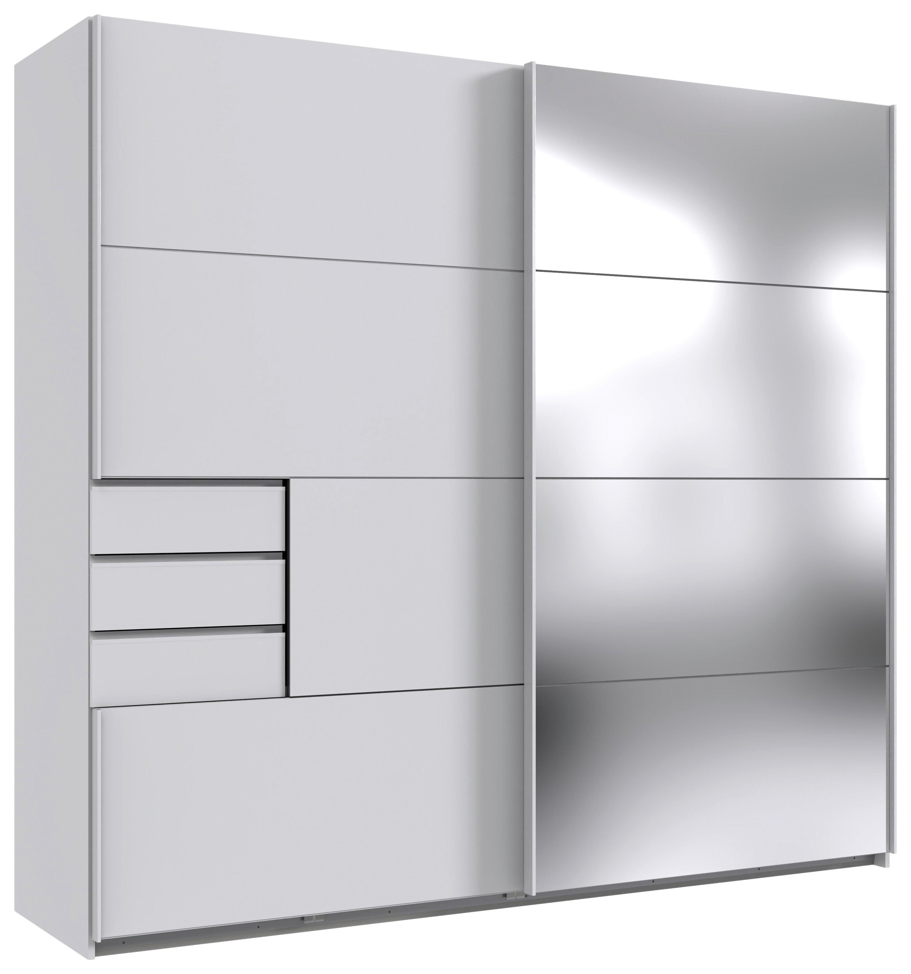 Schwebetürenschrank Saigon in Weiß ca. 225x208x64cm - Silberfarben/Weiß, KONVENTIONELL, Glas/Holzwerkstoff (225/208/64cm) - Premium Living